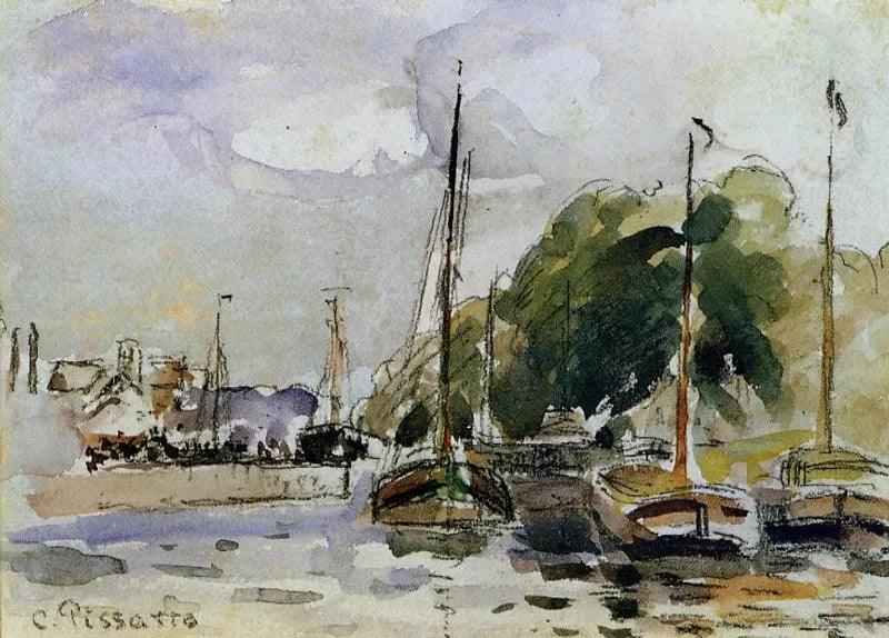 Camille Pissarro 『モレ・ロワン運河』高品質複製画61㎝/78㎝ Boats at Dock - Camille Pissarro
