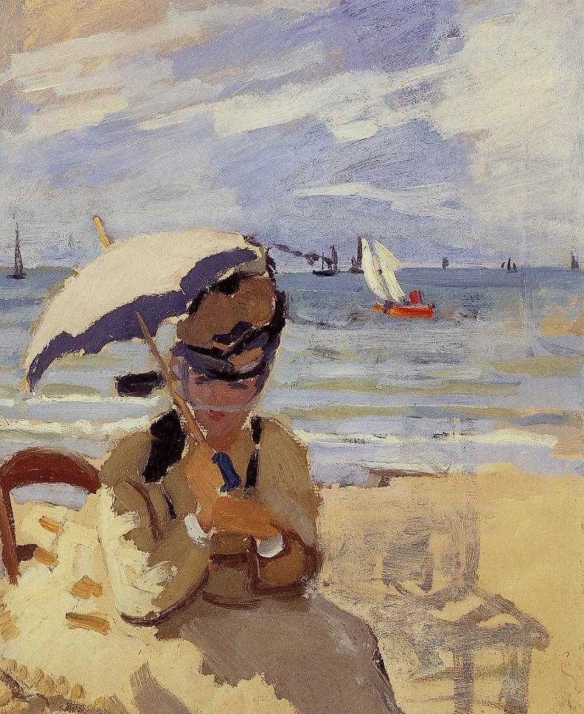 Camille Sitting on the Beach at Trouville, 1870 - 1871 - Claude Monet