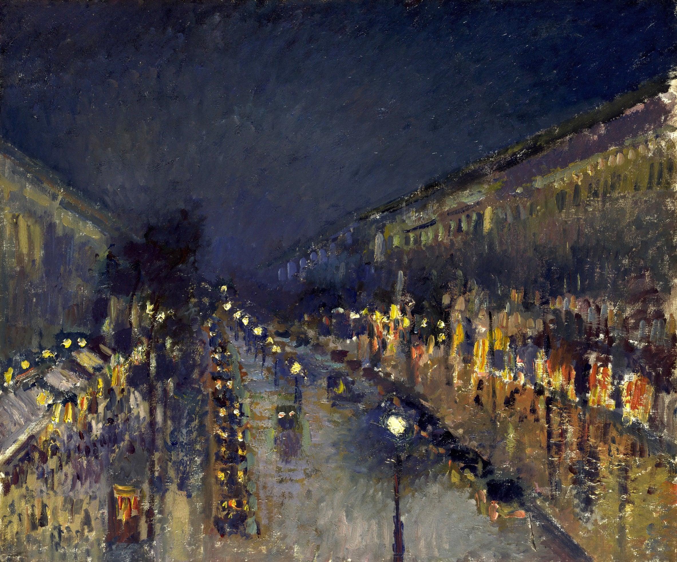 Rococo Masterpiece Studies: The Boulevard Montmartre at Night, 1897 - Camille Pissarro