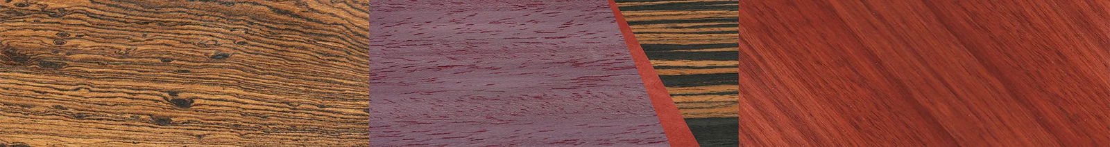 Bocote,Poplar Dyed: Red,Italian Ebony,Poplar Dyed: Purple: Angle Cut - The Maiden - Cat - 1869 - SIRIS wood optic