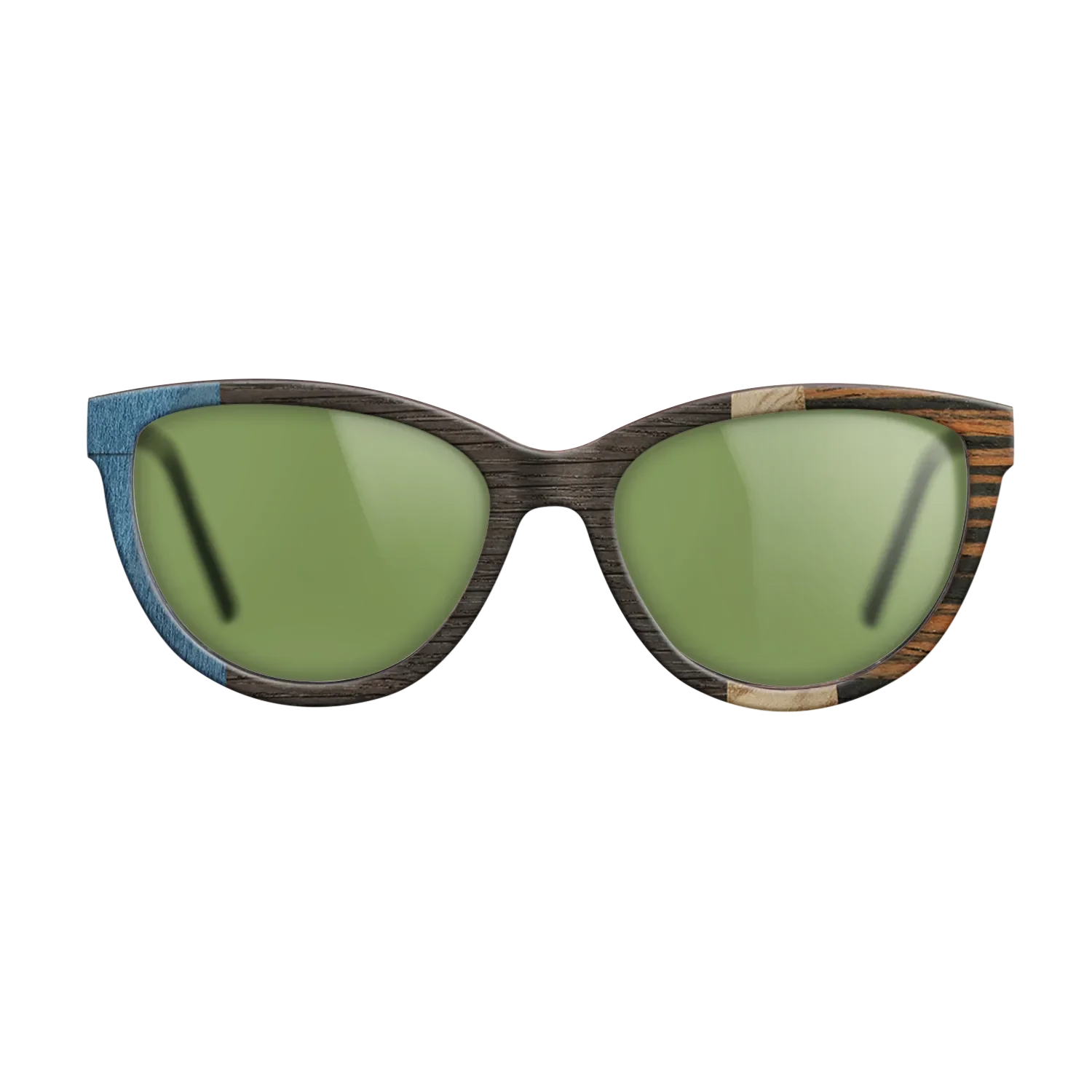 Fumed Oak,Poplar Dyed: Blue Denim,Olive Burl,Italian Ebony: Angle Cut - The Maiden - Cat - 1998 - SIRIS wood optic