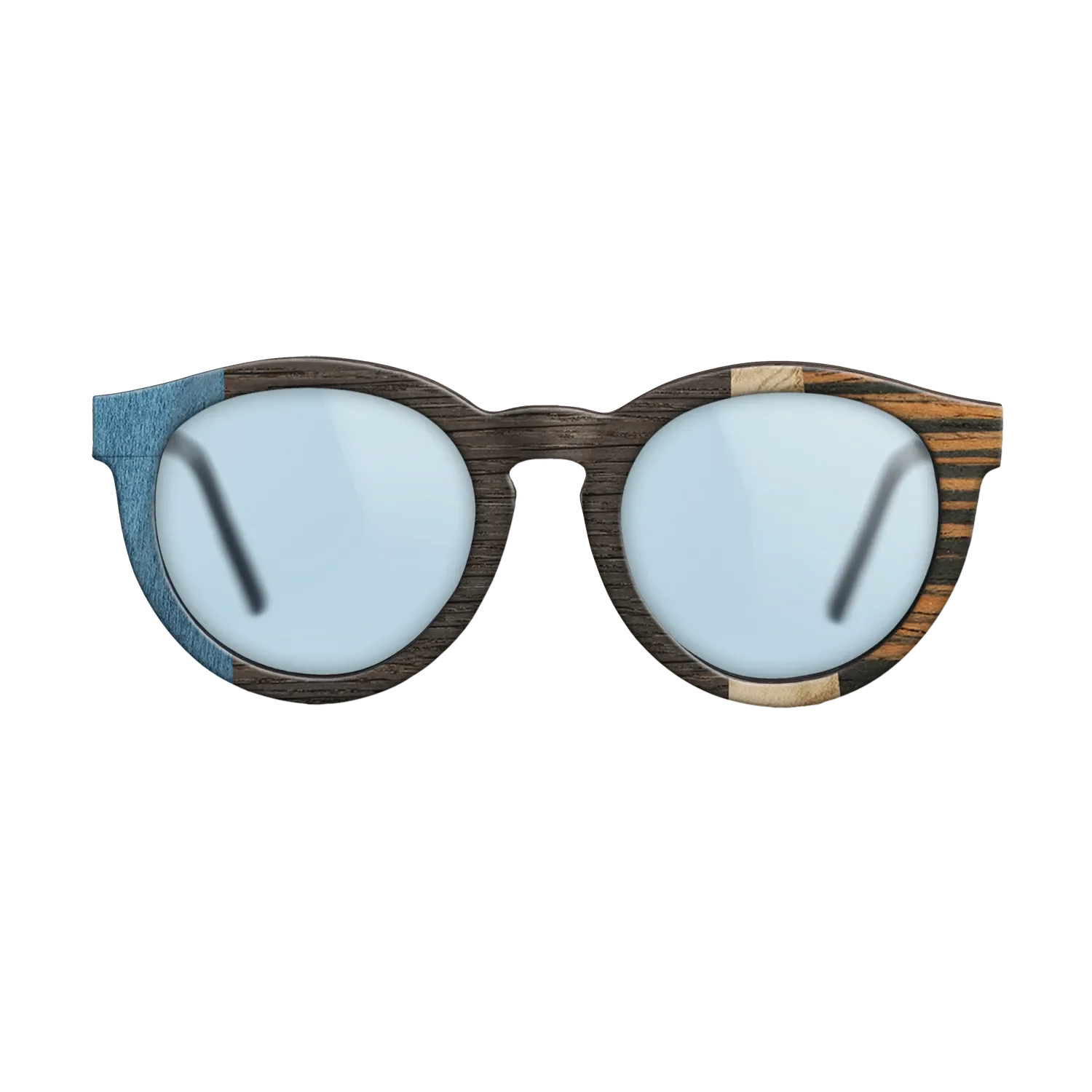 Fumed Oak,Poplar Dyed: Blue Denim,Olive Burl,Italian Ebony: Angle Cut - The Rebel - Round - 1998 - SIRIS wood optic