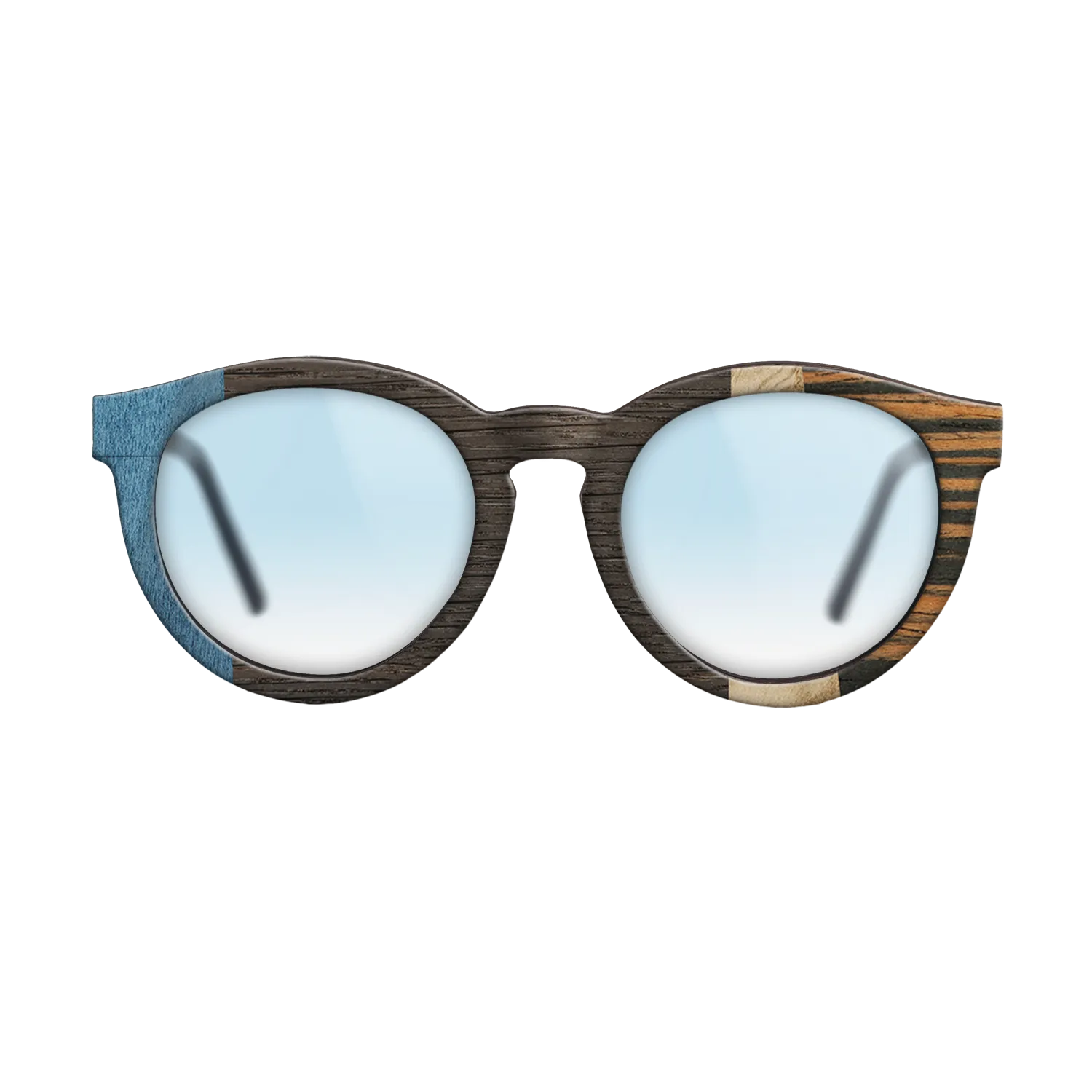 Fumed Oak,Poplar Dyed: Blue Denim,Olive Burl,Italian Ebony: Angle Cut - The Rebel - Round - 1998 - SIRIS wood optic