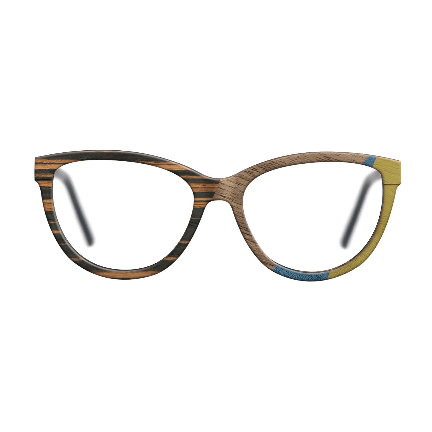 Fumed Oak,Walnut: Straight Grain,Italian Ebony,Poplar Dyed: Yellow,Poplar Dyed: Blue Denim: Angle Cut - The Maiden - Cat - SIRIS wood optic