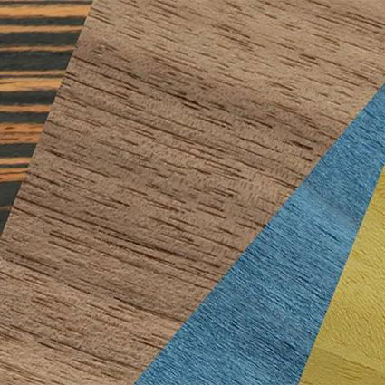 Fumed Oak,Walnut: Straight Grain,Italian Ebony,Poplar Dyed: Yellow,Poplar Dyed: Blue Denim: Angle Cut - The Maiden - Cat - SIRIS wood optic