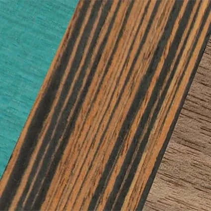 Fumed Oak,Walnut: Straight Grain,Poplar Dyed: Turquoise,Italian Ebony,Poplar Dyed: Green: Angle Cut - The Maiden - Cat - SIRIS wood optic