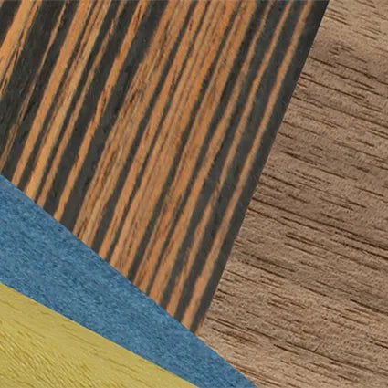 Fumed Oak,Walnut: Straight Grain,Poplar Dyed: Yellow,Poplar Dyed: Blue Denim,Italian Ebony: Mosaic - The Hero - Square - SIRIS wood optic