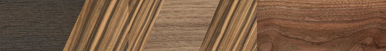 Fumed Oak,Walnut: Straight Grain,Walnut Claro Light,Zebrawood Reconstituted: Angle Cut - The Hero - Square - 1341 - SIRIS wood optic