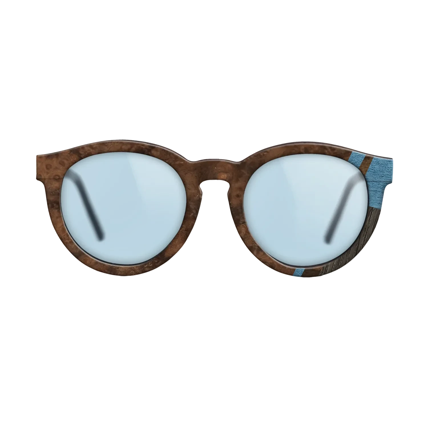 Walnut Burl,Fumed Oak,Poplar Dyed: Blue Denim,Walnut: Straight Grain,Ziricote Dark Quartered: Mosaic - The Rebel - Round - SIRIS wood optic