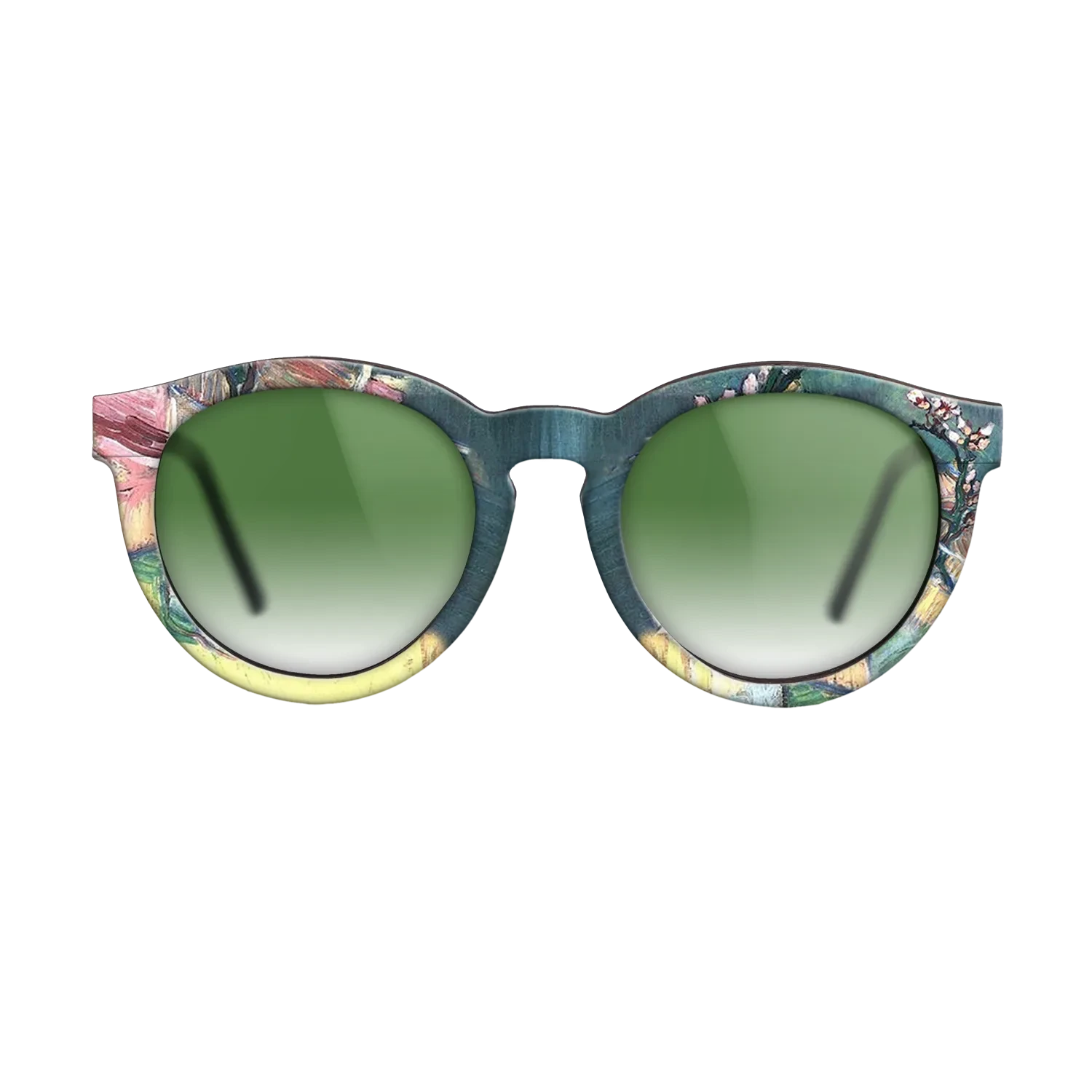 Oil Painting on Straight Grain Walnut: Rococo - Blossoming Almond Branch in a Glass with a Book Vincent van Gogh - The Rebel - Round - 1966 - SIRIS wood optic