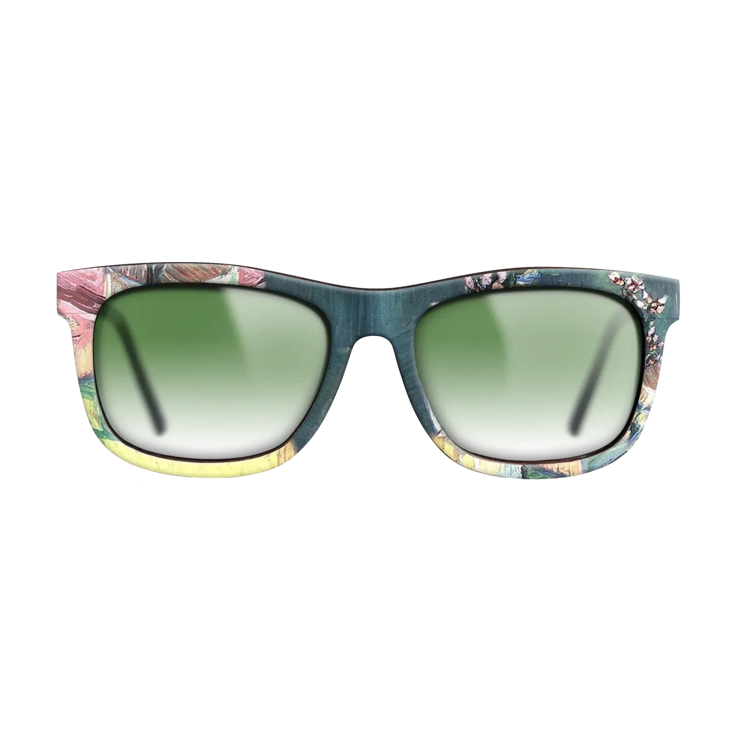 Oil Painting on Straight Grain Walnut: Rococo - Blossoming Almond Branch in a Glass with a Book Vincent van Gogh - The Hero - Square - 1966 - SIRIS wood optic