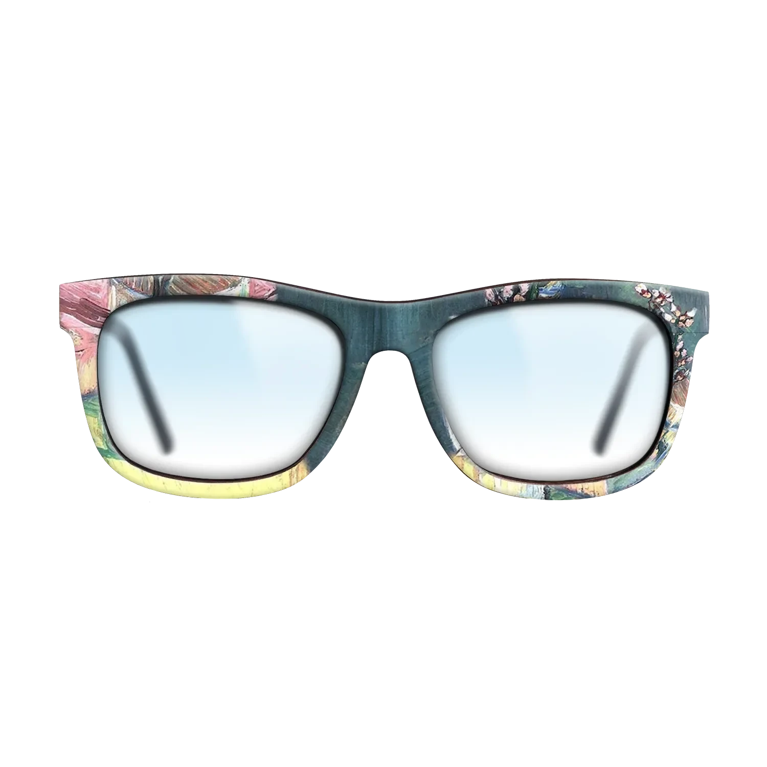 Oil Painting on Straight Grain Walnut: Rococo - Blossoming Almond Branch in a Glass with a Book Vincent van Gogh - The Hero - Square - 1966 - SIRIS wood optic