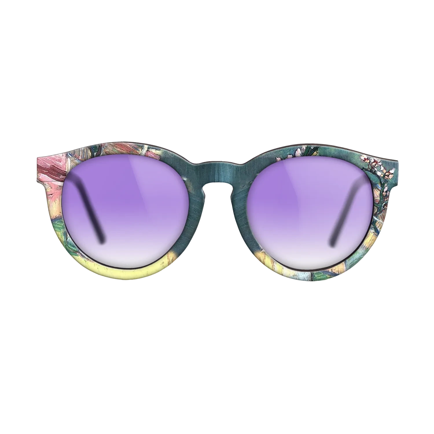 Oil Painting on Straight Grain Walnut: Rococo - Blossoming Almond Branch in a Glass with a Book Vincent van Gogh - The Rebel - Round - 1966 - SIRIS wood optic