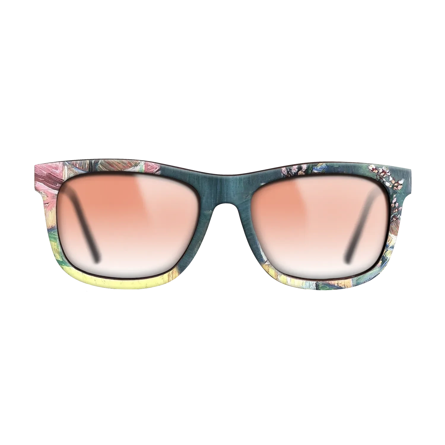 Oil Painting on Straight Grain Walnut: Rococo - Blossoming Almond Branch in a Glass with a Book Vincent van Gogh - The Hero - Square - 1966 - SIRIS wood optic