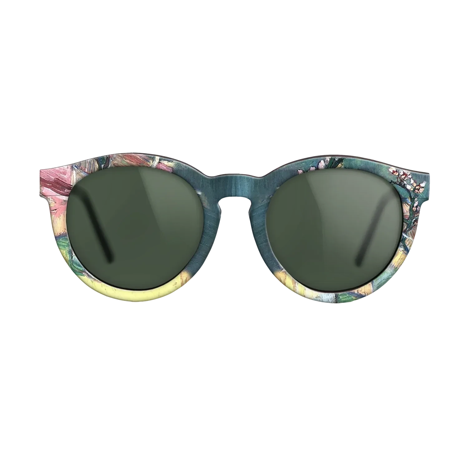 Oil Painting on Straight Grain Walnut: Rococo - Blossoming Almond Branch in a Glass with a Book Vincent van Gogh - The Rebel - Round - 1966 - SIRIS wood optic