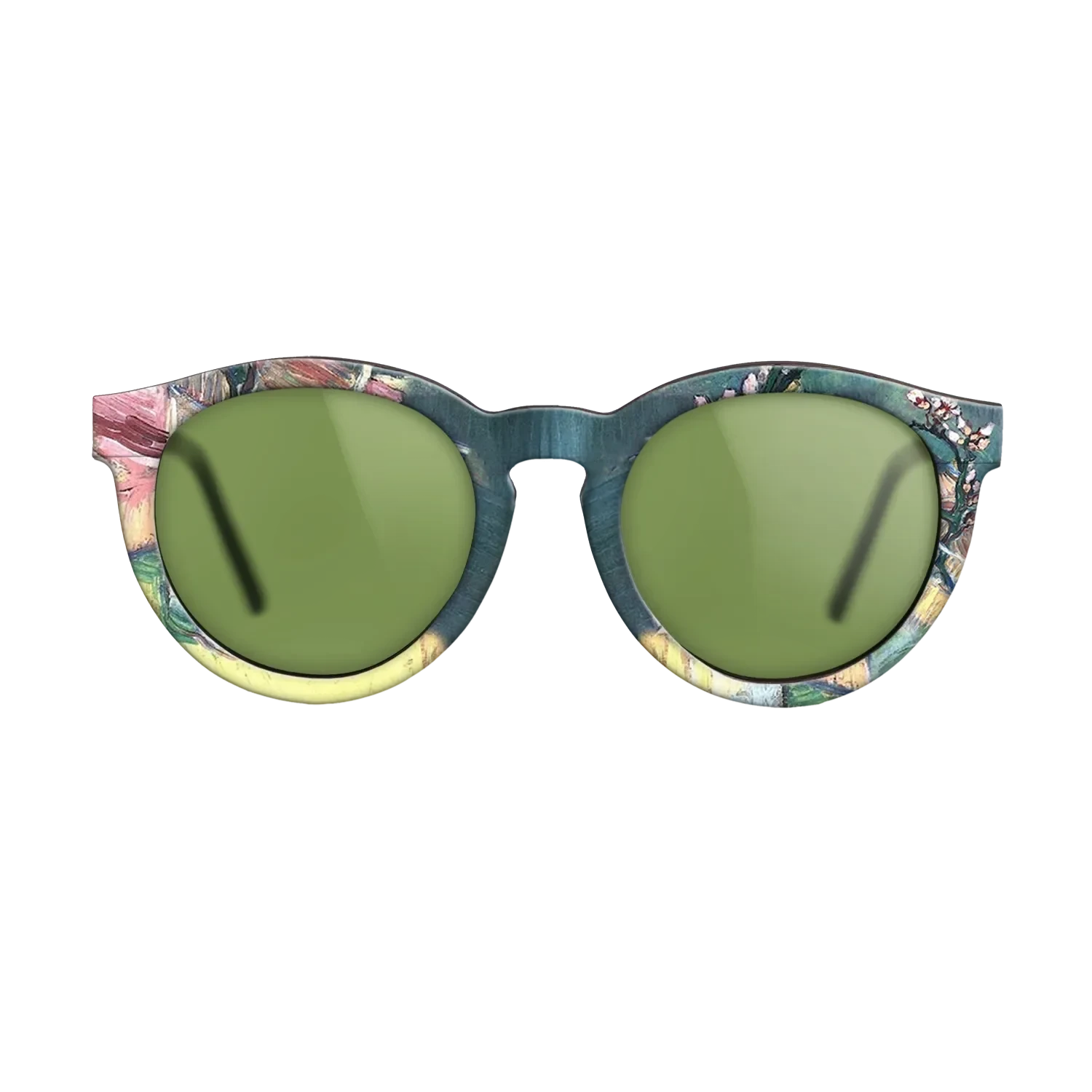 Oil Painting on Straight Grain Walnut: Rococo - Blossoming Almond Branch in a Glass with a Book Vincent van Gogh - The Rebel - Round - 1966 - SIRIS wood optic