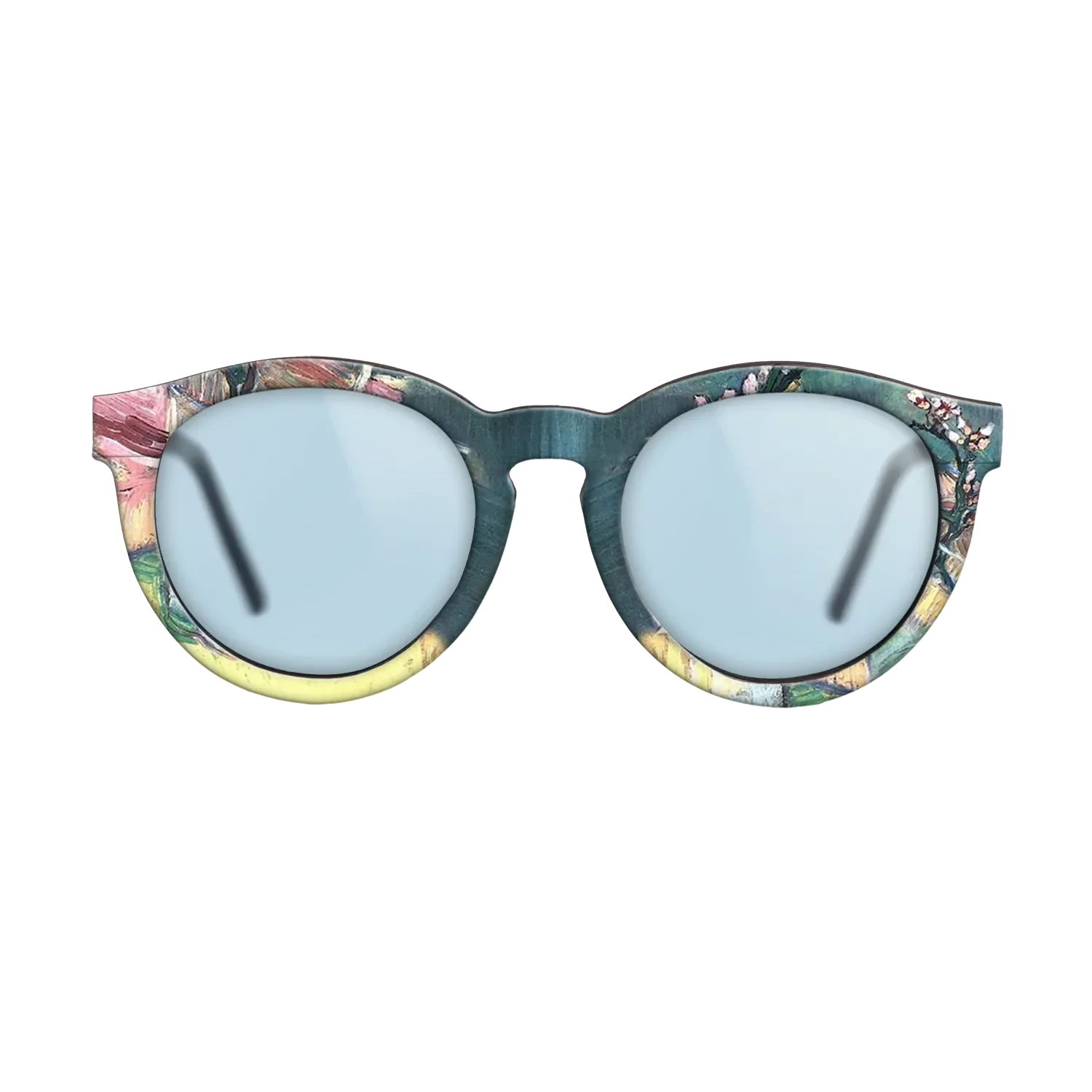 Oil Painting on Straight Grain Walnut: Rococo - Blossoming Almond Branch in a Glass with a Book Vincent van Gogh - The Rebel - Round - 1966 - SIRIS wood optic