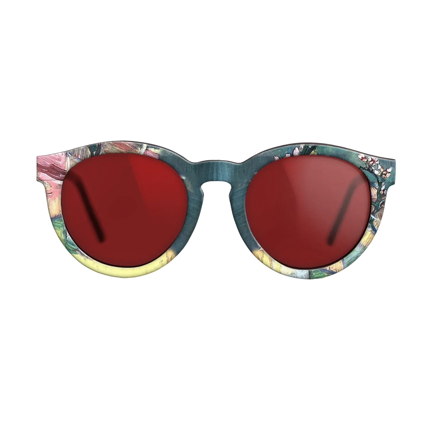 Oil Painting on Straight Grain Walnut: Rococo - Blossoming Almond Branch in a Glass with a Book Vincent van Gogh - The Rebel - Round - 1966 - SIRIS wood optic