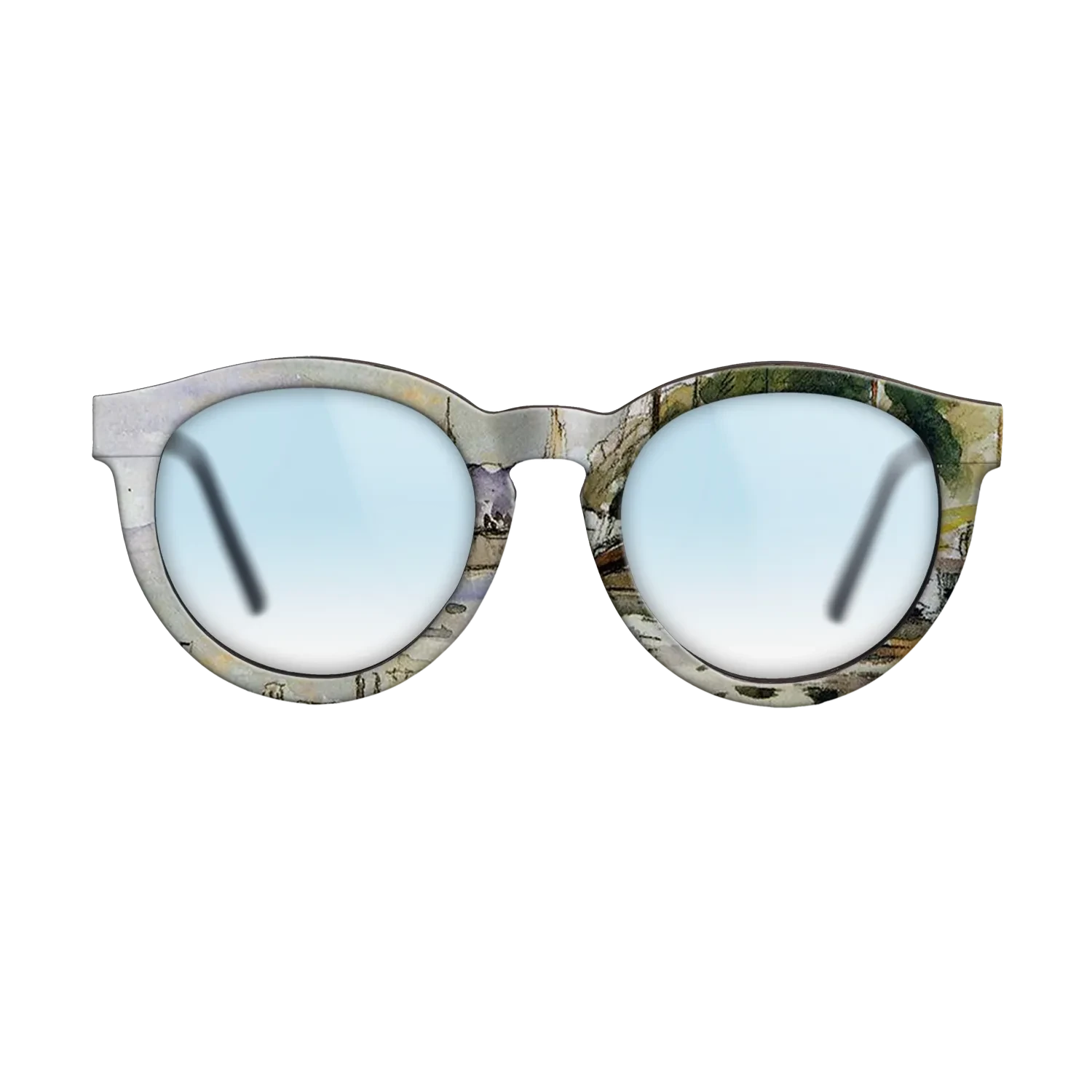 Oil Painting on Straight Grain Walnut: Rococo - Boats at Dock - Camille Pissarro - The Rebel - Round - 1383 - SIRIS wood optic