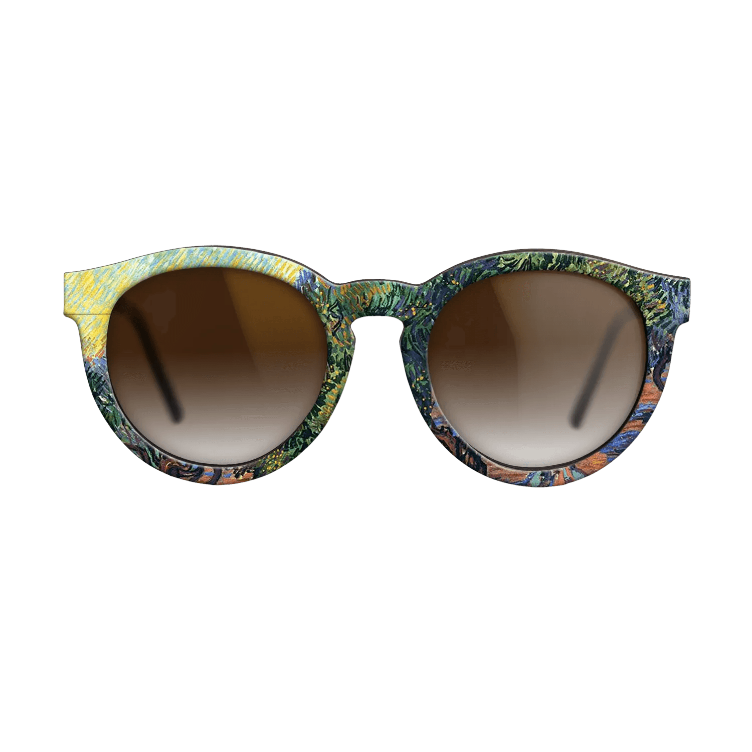 Oil Painting on Straight Grain Walnut: Rococo - Olive Grove - Orange Sky, 1889 - Vincent van Gogh - The Rebel - Round - 1850 - SIRIS wood optic