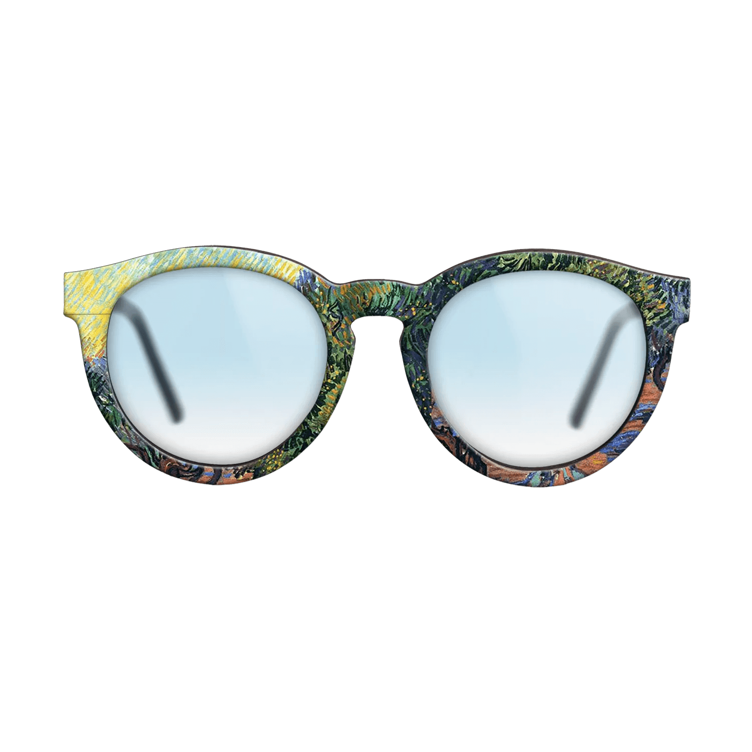 Oil Painting on Straight Grain Walnut: Rococo - Olive Grove - Orange Sky, 1889 - Vincent van Gogh - The Rebel - Round - 1850 - SIRIS wood optic