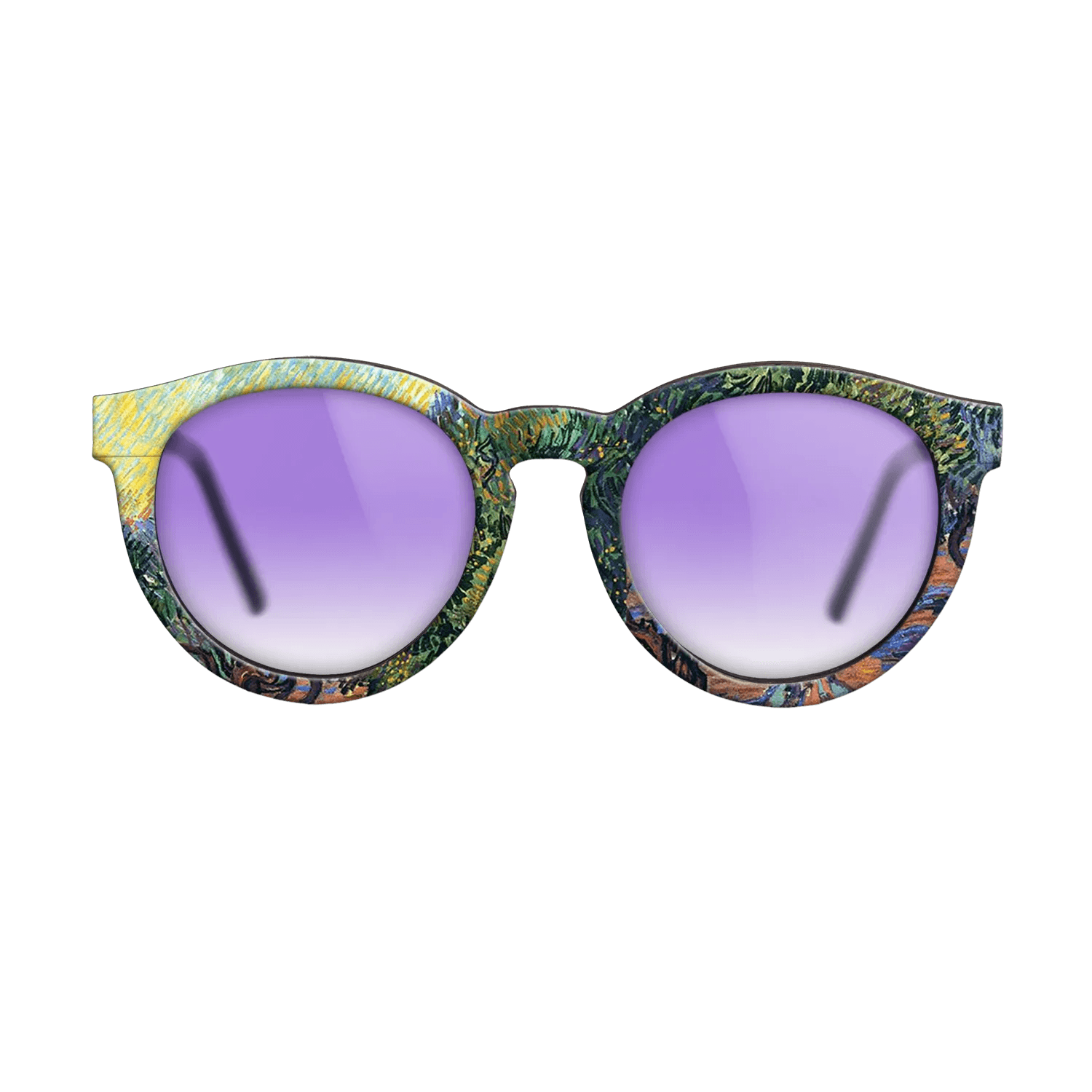 Oil Painting on Straight Grain Walnut: Rococo - Olive Grove - Orange Sky, 1889 - Vincent van Gogh - The Rebel - Round - 1850 - SIRIS wood optic