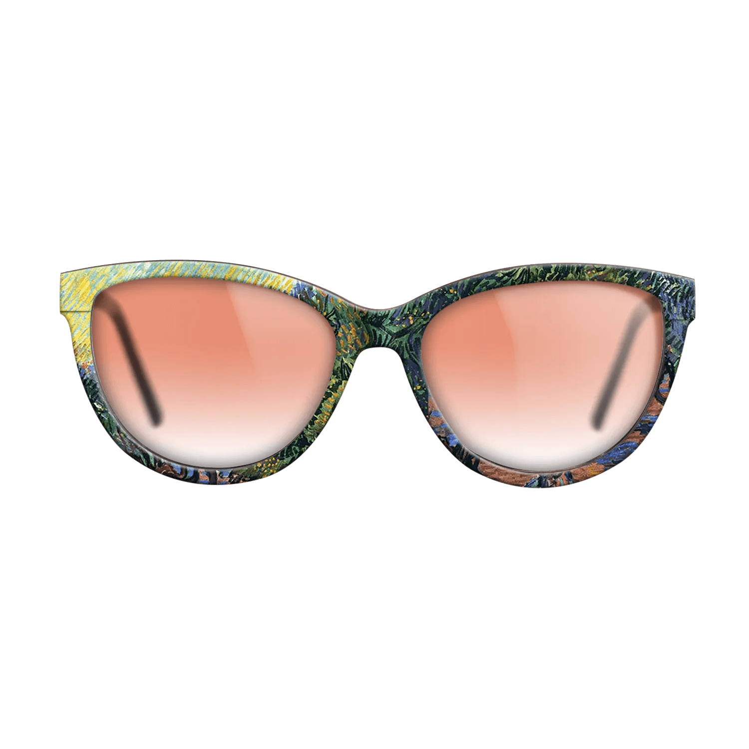 Oil Painting on Straight Grain Walnut: Rococo - Olive Grove - Orange Sky, 1889 - Vincent van Gogh - The Maiden - Cat - 1850 - SIRIS wood optic