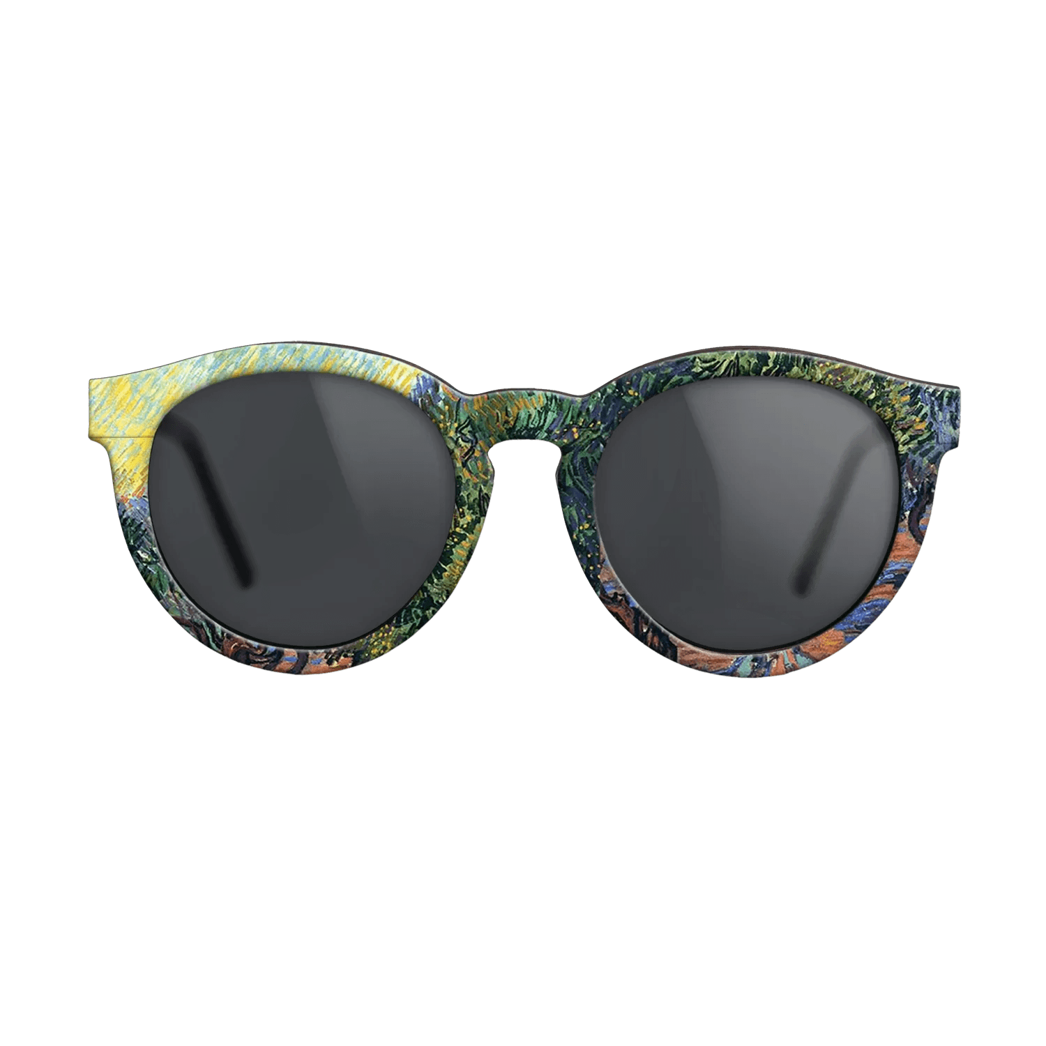 Oil Painting on Straight Grain Walnut: Rococo - Olive Grove - Orange Sky, 1889 - Vincent van Gogh - The Rebel - Round - 1850 - SIRIS wood optic