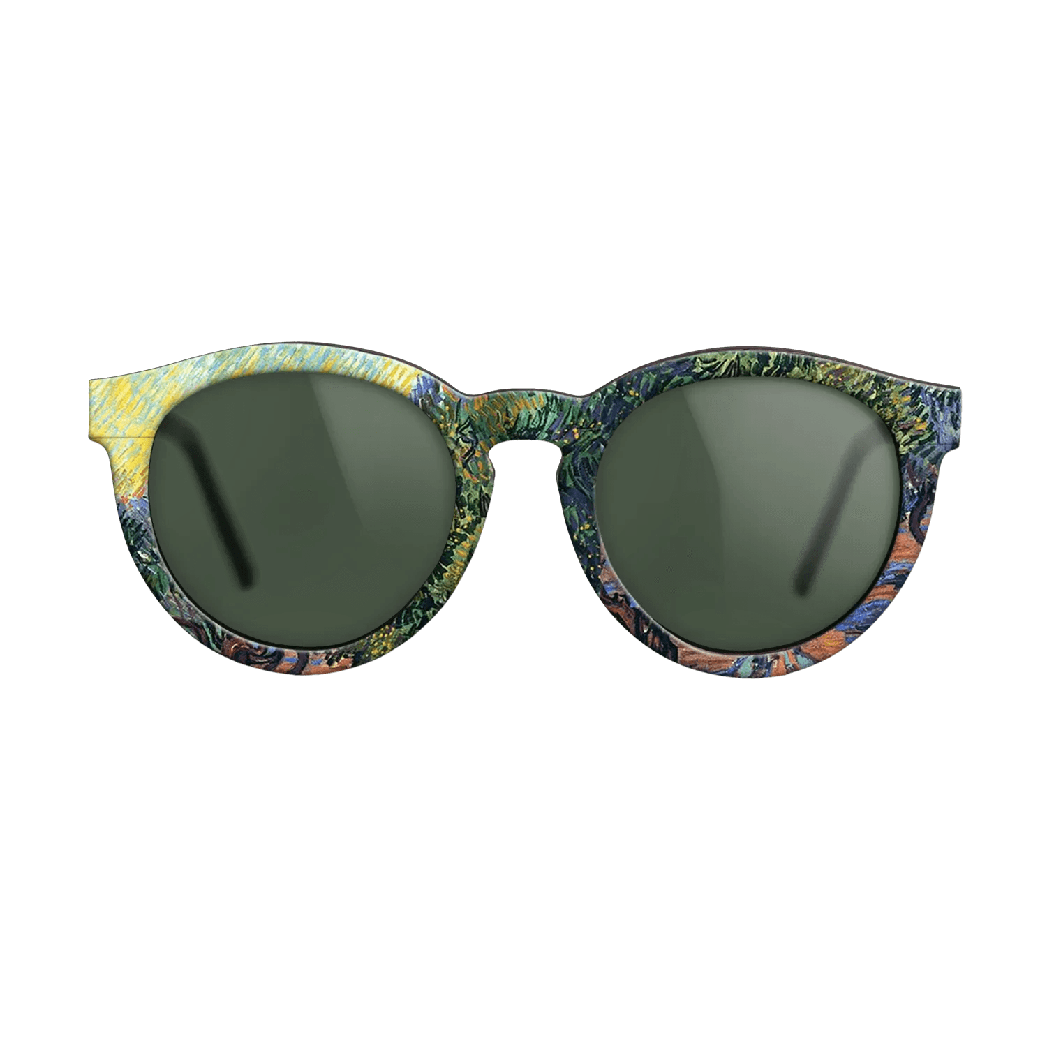 Oil Painting on Straight Grain Walnut: Rococo - Olive Grove - Orange Sky, 1889 - Vincent van Gogh - The Rebel - Round - 1850 - SIRIS wood optic