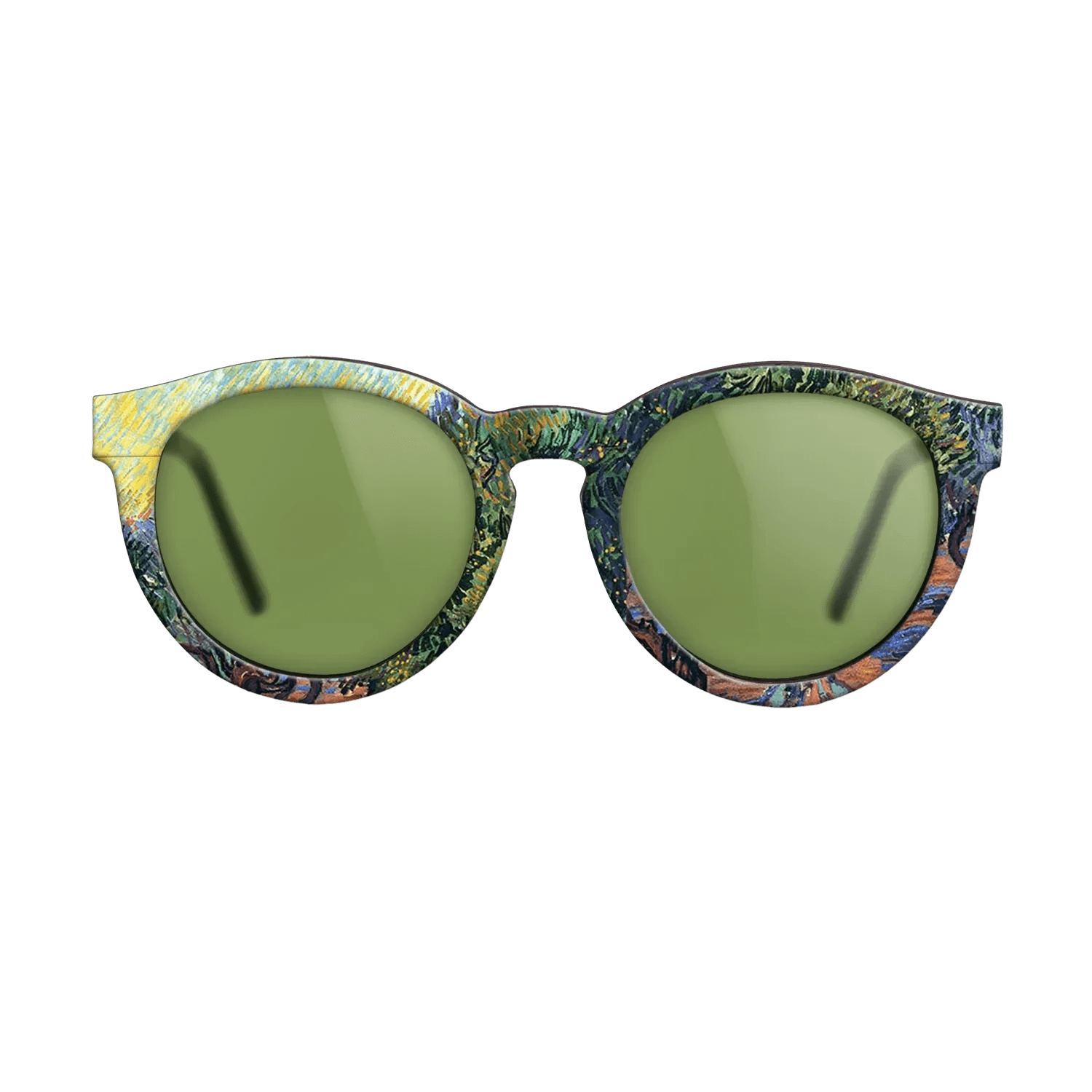 Oil Painting on Straight Grain Walnut: Rococo - Olive Grove - Orange Sky, 1889 - Vincent van Gogh - The Rebel - Round - 1850 - SIRIS wood optic