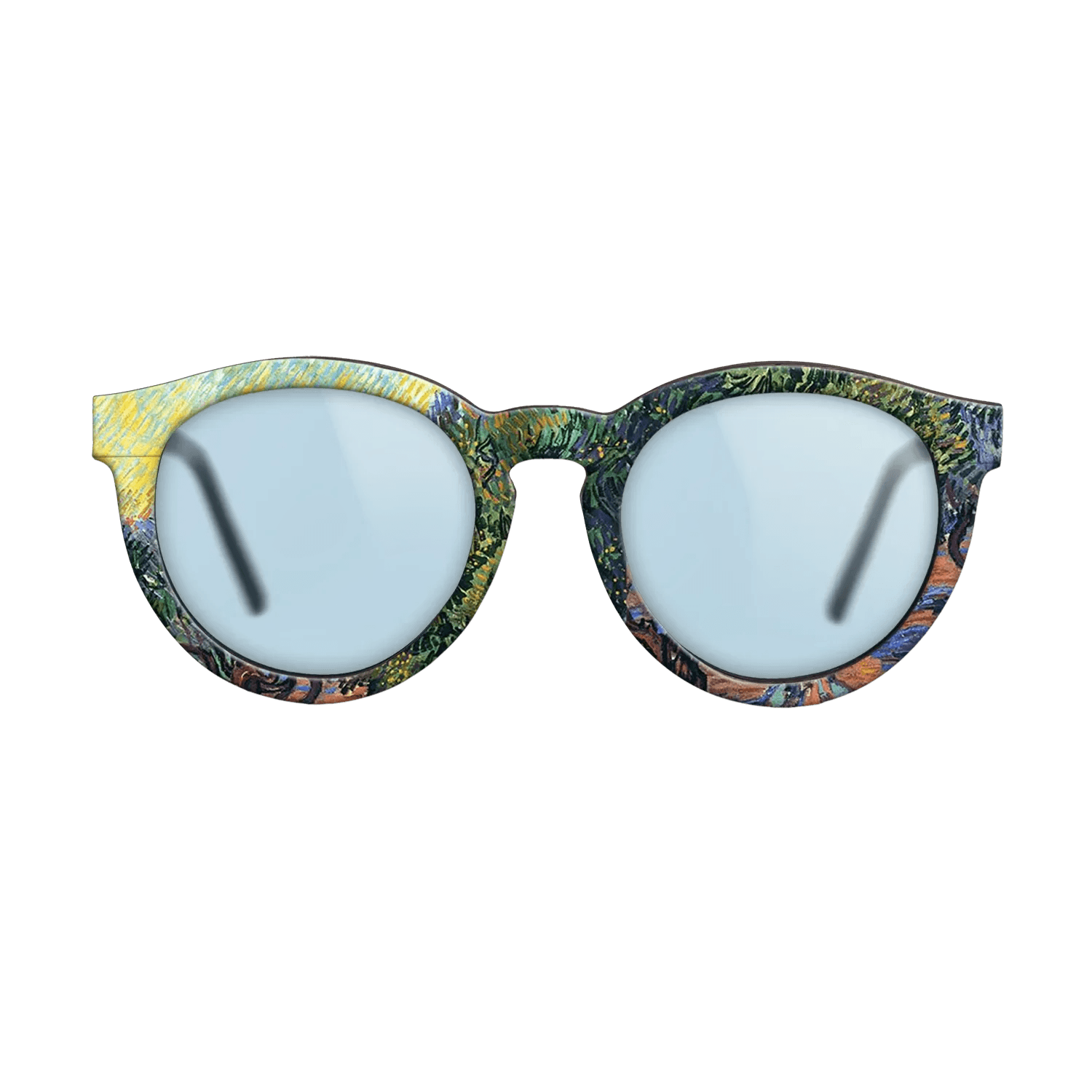 Oil Painting on Straight Grain Walnut: Rococo - Olive Grove - Orange Sky, 1889 - Vincent van Gogh - The Rebel - Round - 1850 - SIRIS wood optic