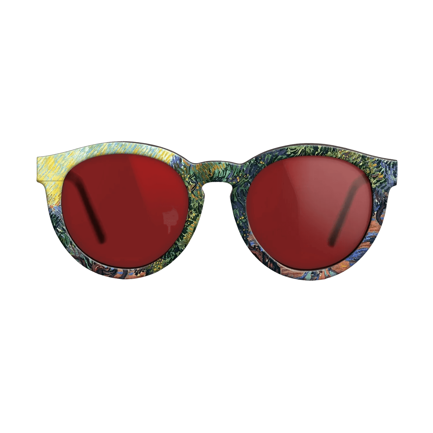 Oil Painting on Straight Grain Walnut: Rococo - Olive Grove - Orange Sky, 1889 - Vincent van Gogh - The Rebel - Round - 1850 - SIRIS wood optic