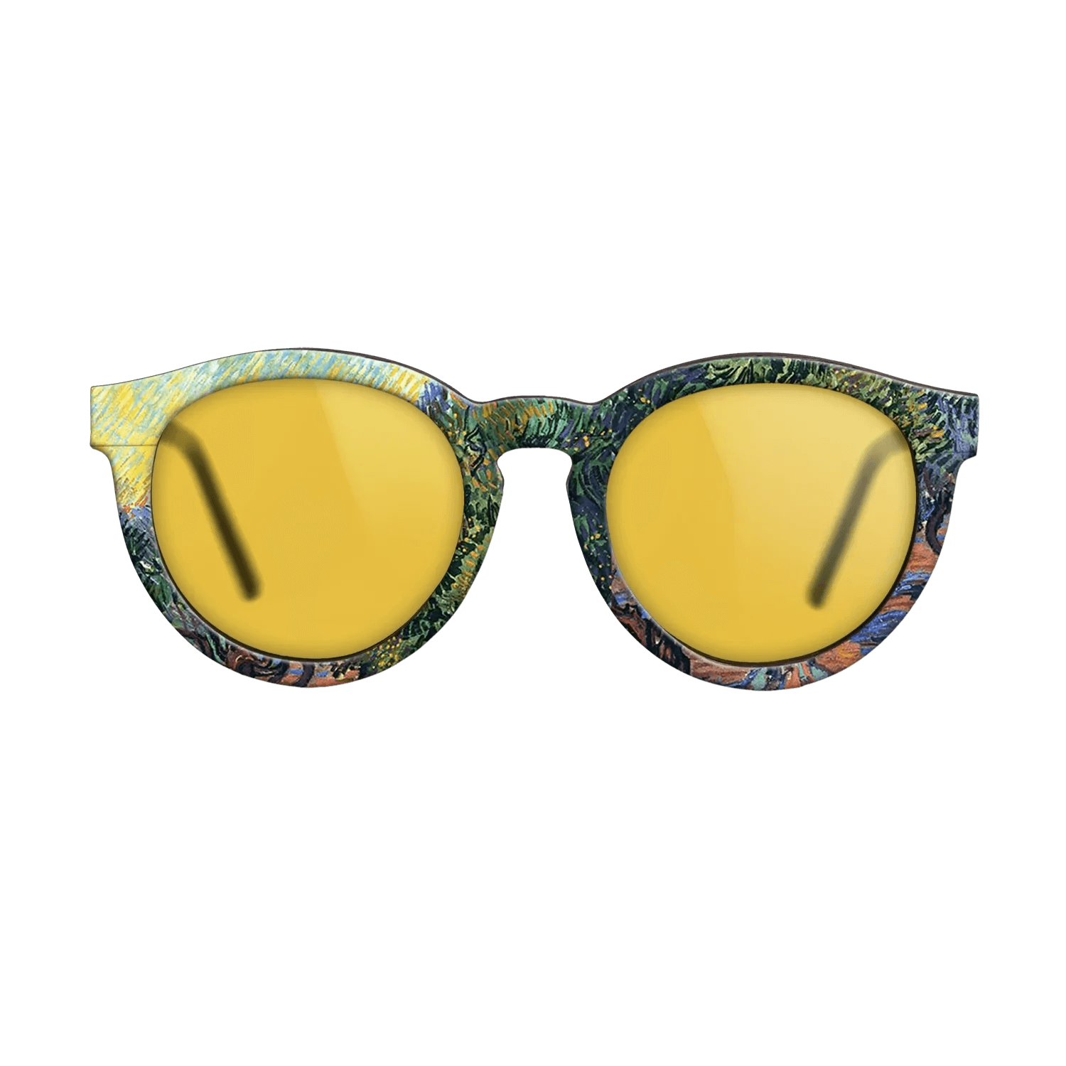 Oil Painting on Straight Grain Walnut: Rococo - Olive Grove - Orange Sky, 1889 - Vincent van Gogh - The Rebel - Round - 1850 - SIRIS wood optic