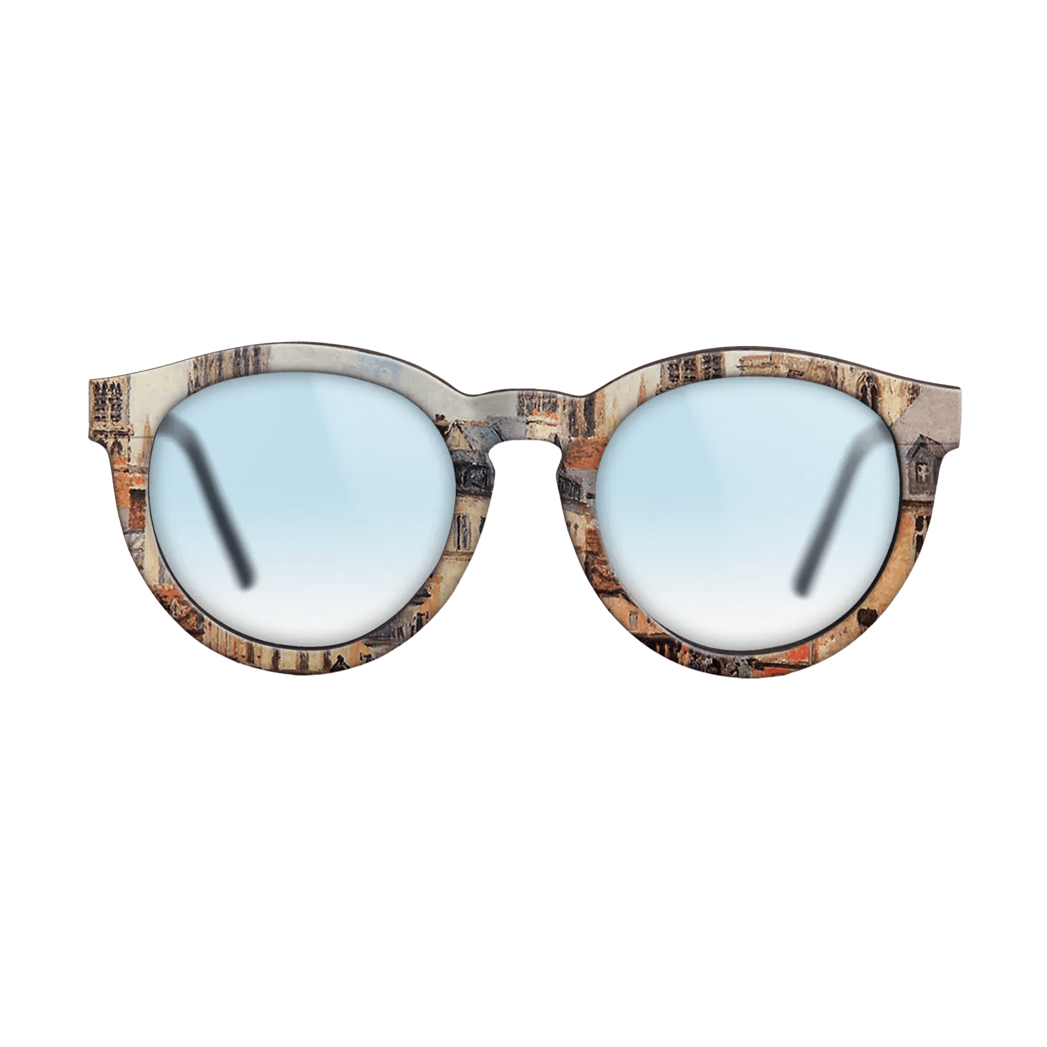 Oil Painting on Straight Grain Walnut: Rococo - Rue de l_epicerie at Rouen, on a Grey Morning, 1898 - Camille Pissarro - The Rebel - Round - 2014 - SIRIS wood optic