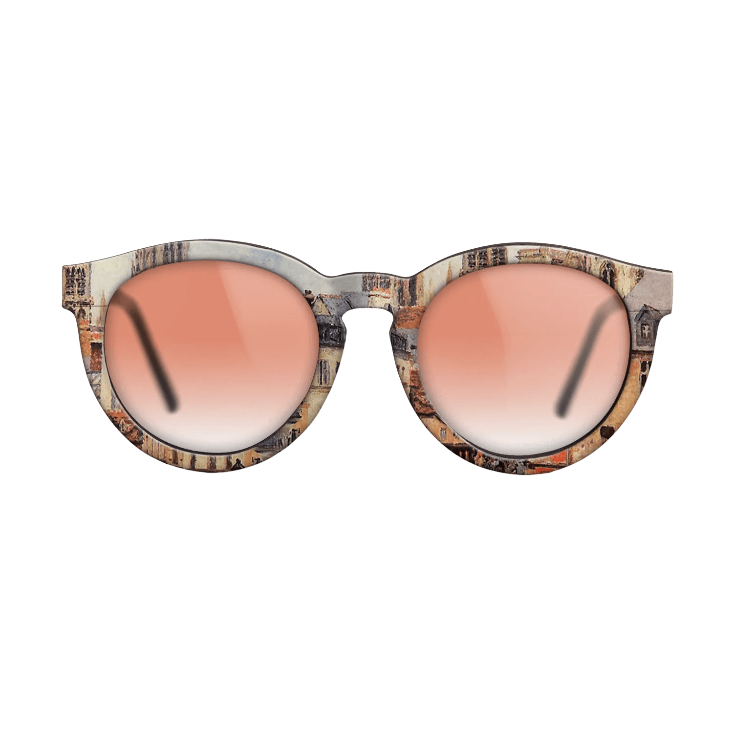 Oil Painting on Straight Grain Walnut: Rococo - Rue de l_epicerie at Rouen, on a Grey Morning, 1898 - Camille Pissarro - The Rebel - Round - 2014 - SIRIS wood optic