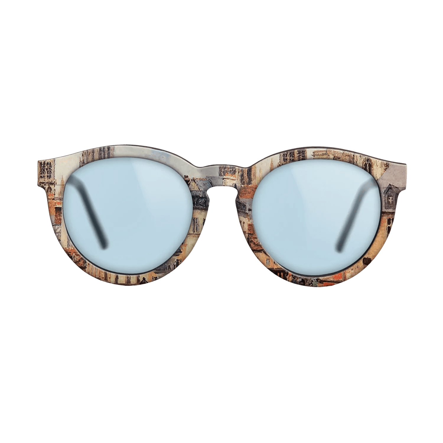 Oil Painting on Straight Grain Walnut: Rococo - Rue de l_epicerie at Rouen, on a Grey Morning, 1898 - Camille Pissarro - The Rebel - Round - 2014 - SIRIS wood optic