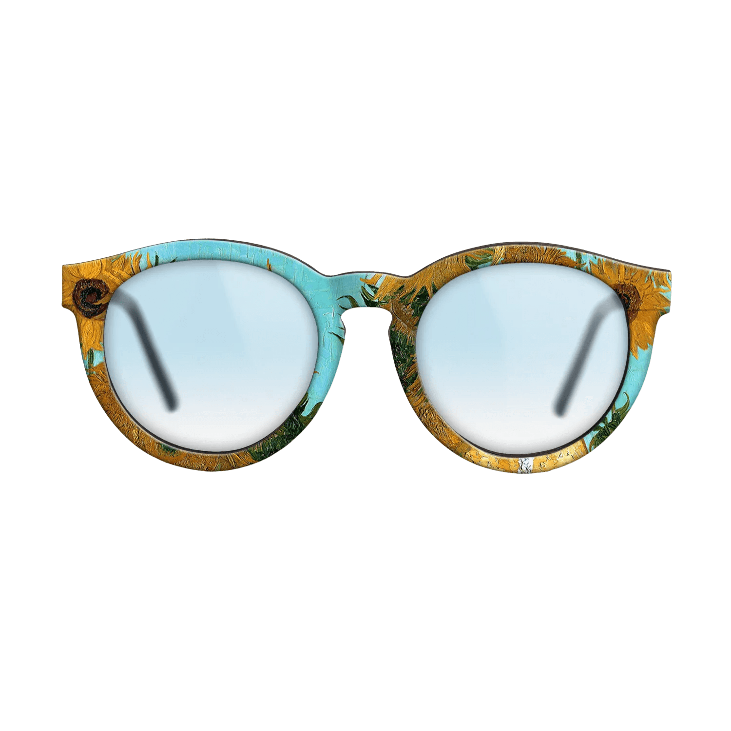 Oil Painting on Straight Grain Walnut: Rococo - Still Life - Vase with Twelve Sunflowers, c.1888 - c.1889 - Vincent van Gogh - The Rebel - Round - 1290 - SIRIS wood optic