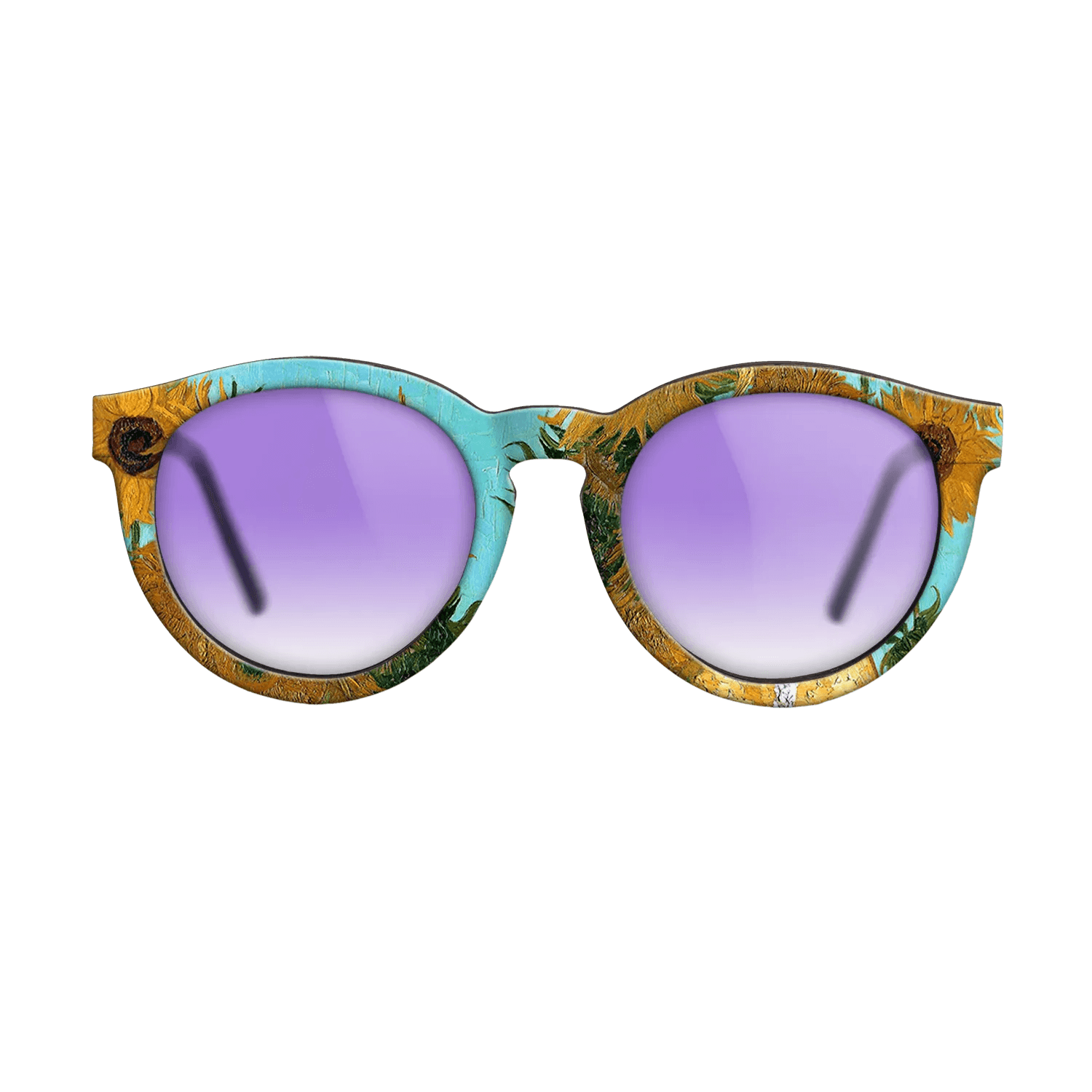 Oil Painting on Straight Grain Walnut: Rococo - Still Life - Vase with Twelve Sunflowers, c.1888 - c.1889 - Vincent van Gogh - The Rebel - Round - 1290 - SIRIS wood optic