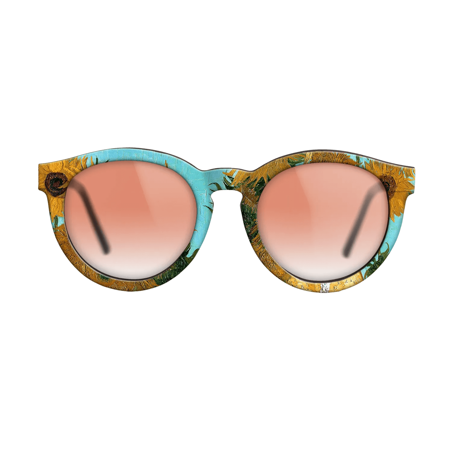 Oil Painting on Straight Grain Walnut: Rococo - Still Life - Vase with Twelve Sunflowers, c.1888 - c.1889 - Vincent van Gogh - The Rebel - Round - 1290 - SIRIS wood optic