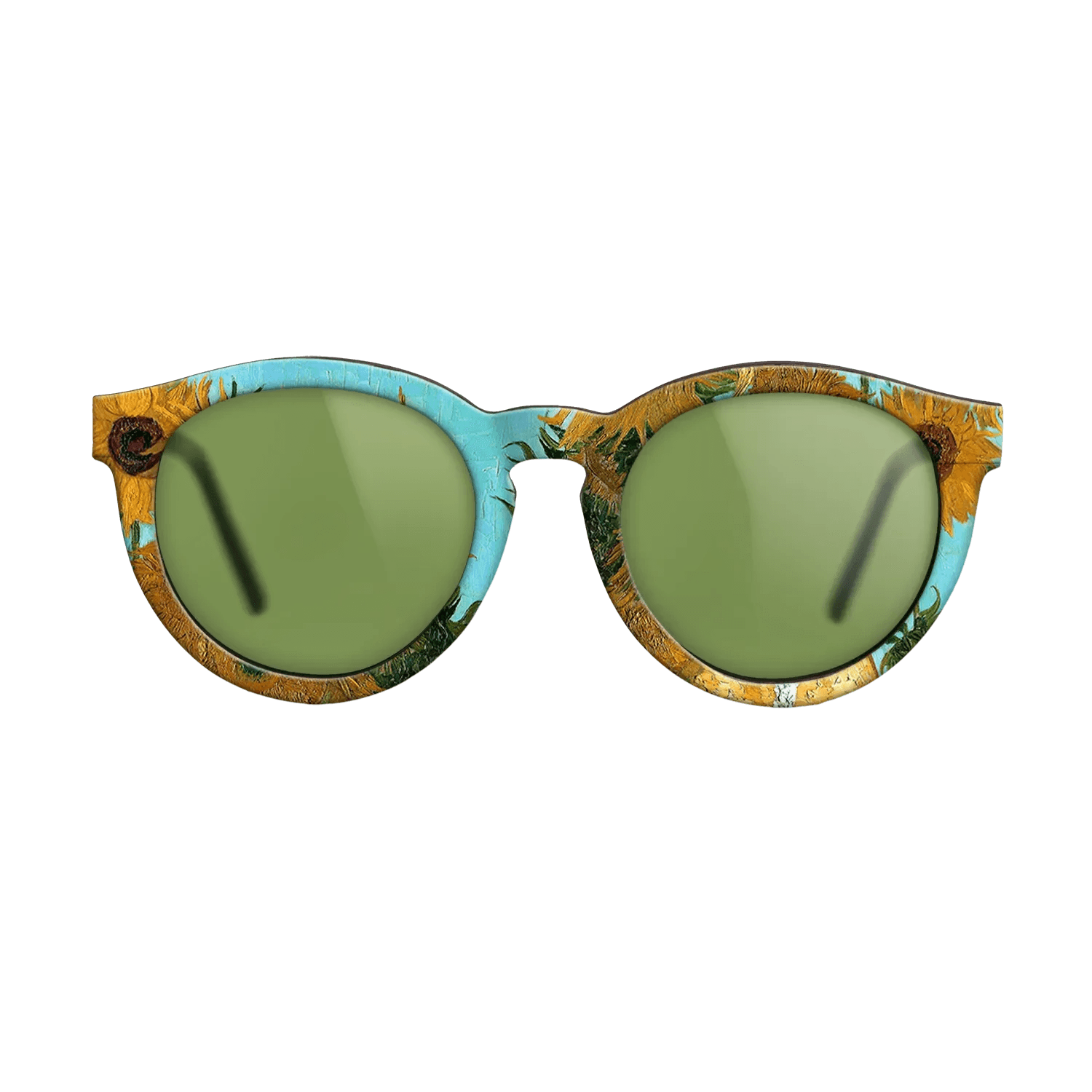 Oil Painting on Straight Grain Walnut: Rococo - Still Life - Vase with Twelve Sunflowers, c.1888 - c.1889 - Vincent van Gogh - The Rebel - Round - 1290 - SIRIS wood optic