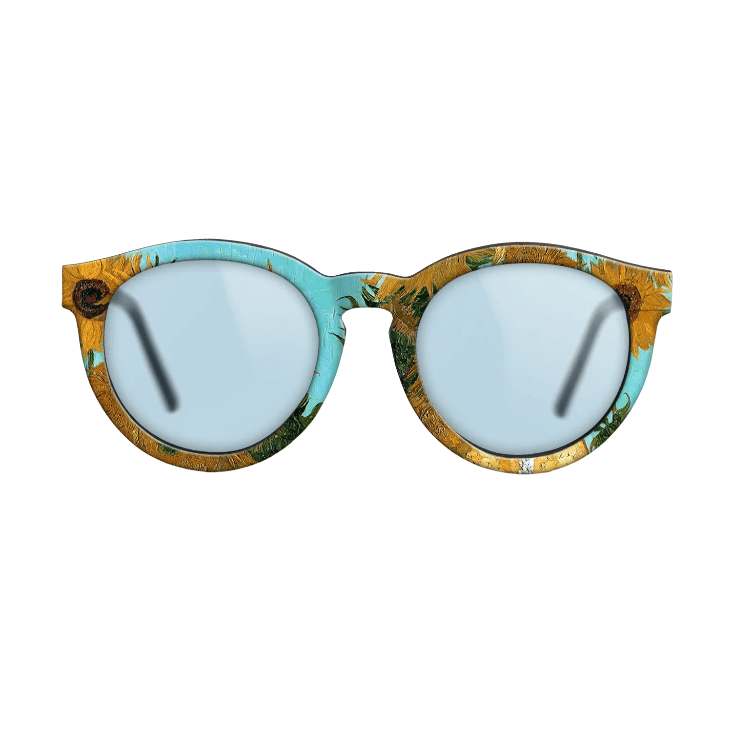 Oil Painting on Straight Grain Walnut: Rococo - Still Life - Vase with Twelve Sunflowers, c.1888 - c.1889 - Vincent van Gogh - The Rebel - Round - 1290 - SIRIS wood optic