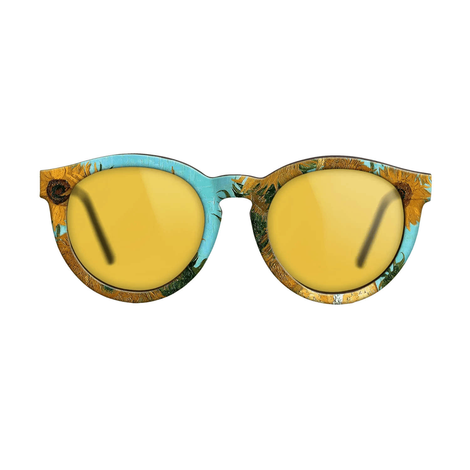 Oil Painting on Straight Grain Walnut: Rococo - Still Life - Vase with Twelve Sunflowers, c.1888 - c.1889 - Vincent van Gogh - The Rebel - Round - 1290 - SIRIS wood optic