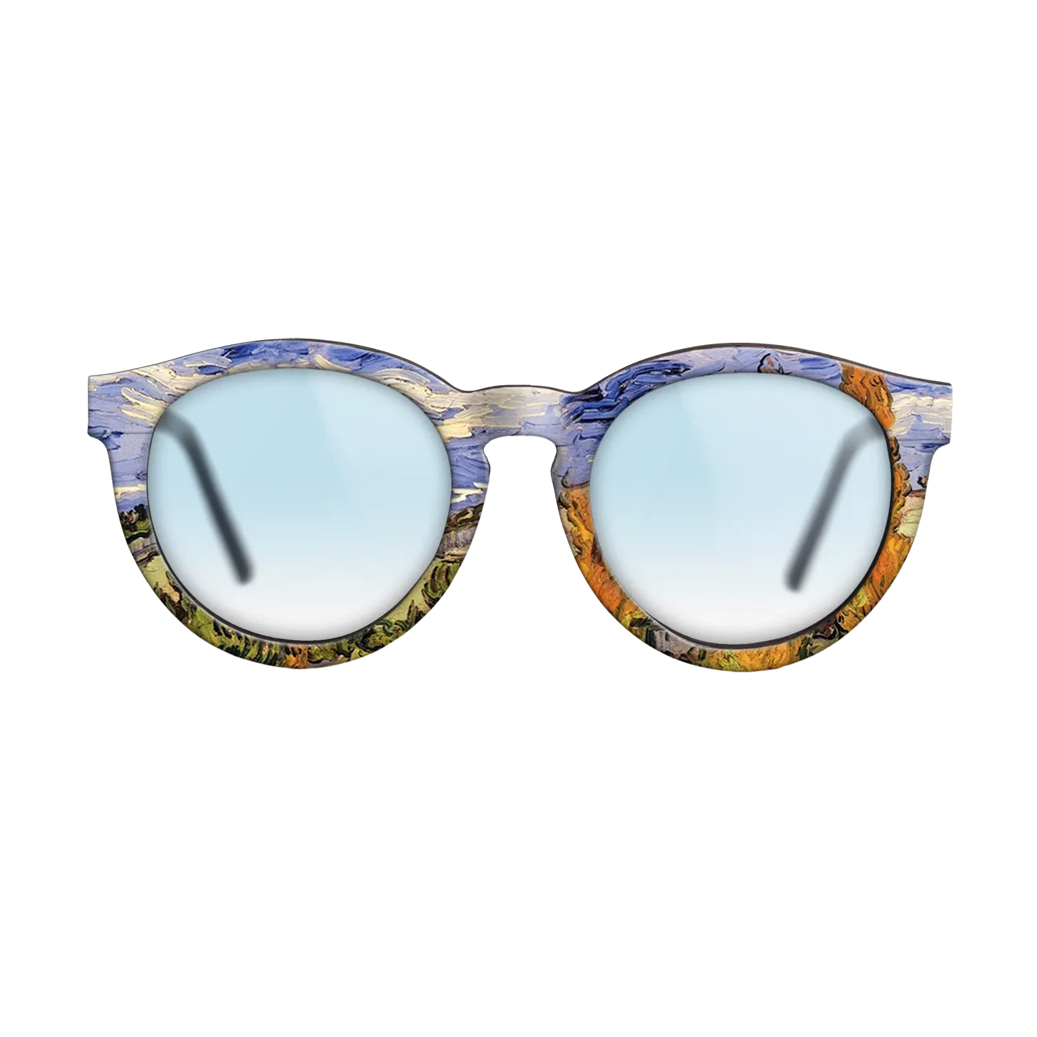 Oil Painting on Straight Grain Walnut: Rococo - Two Poplars on a Hill, 1889 - Vincent van Gogh - The Rebel - Round - 1372 - SIRIS wood optic