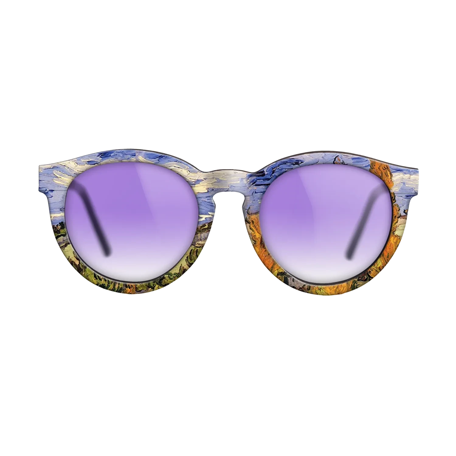 Oil Painting on Straight Grain Walnut: Rococo - Two Poplars on a Hill, 1889 - Vincent van Gogh - The Rebel - Round - 1372 - SIRIS wood optic