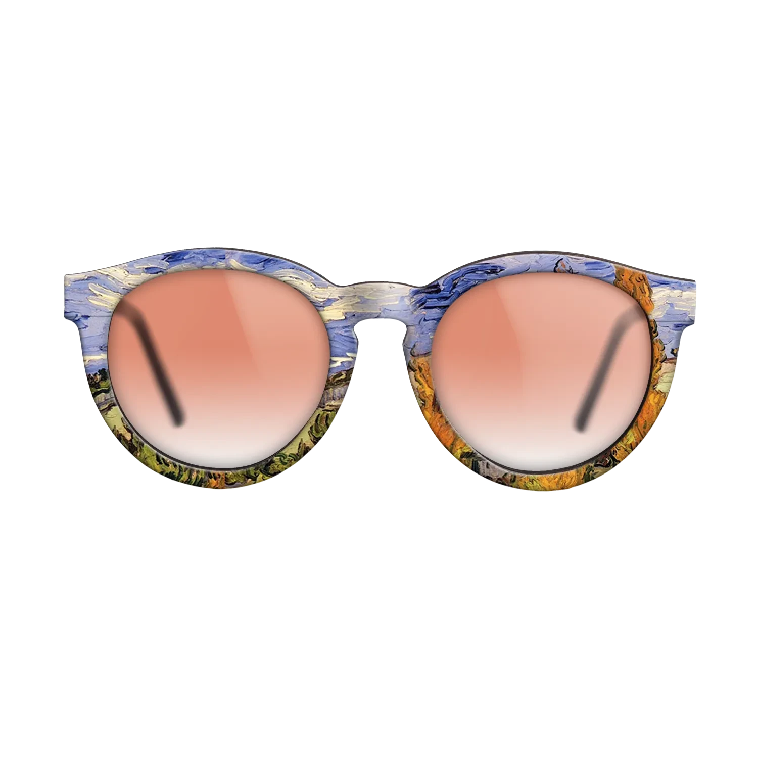 Oil Painting on Straight Grain Walnut: Rococo - Two Poplars on a Hill, 1889 - Vincent van Gogh - The Rebel - Round - 1372 - SIRIS wood optic