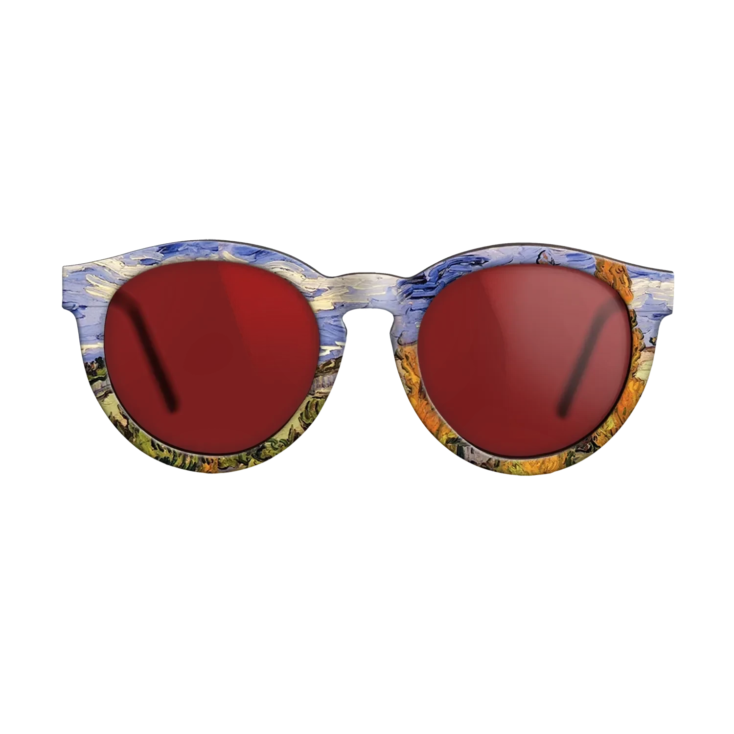 Oil Painting on Straight Grain Walnut: Rococo - Two Poplars on a Hill, 1889 - Vincent van Gogh - The Rebel - Round - 1372 - SIRIS wood optic