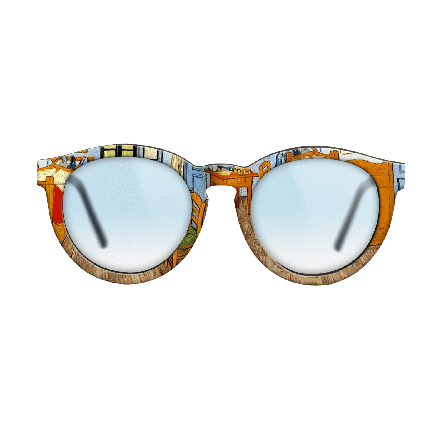 Oil Painting on Straight Grain Walnut: Rococo - Vincent_s Bedroom in Arles, 1889 - Vincent van Gogh - The Rebel - Round - 802 - SIRIS wood optic