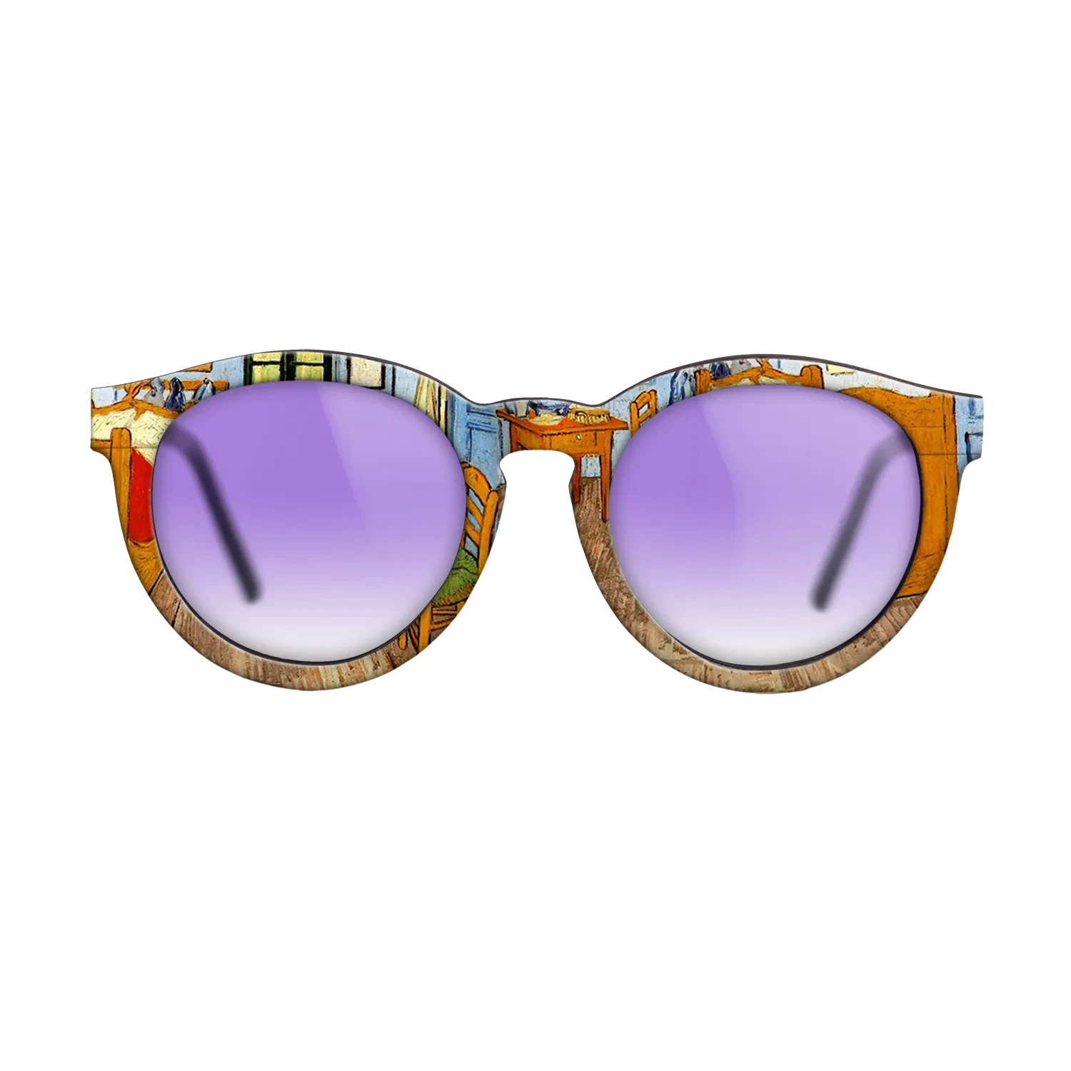 Oil Painting on Straight Grain Walnut: Rococo - Vincent_s Bedroom in Arles, 1889 - Vincent van Gogh - The Rebel - Round - 802 - SIRIS wood optic