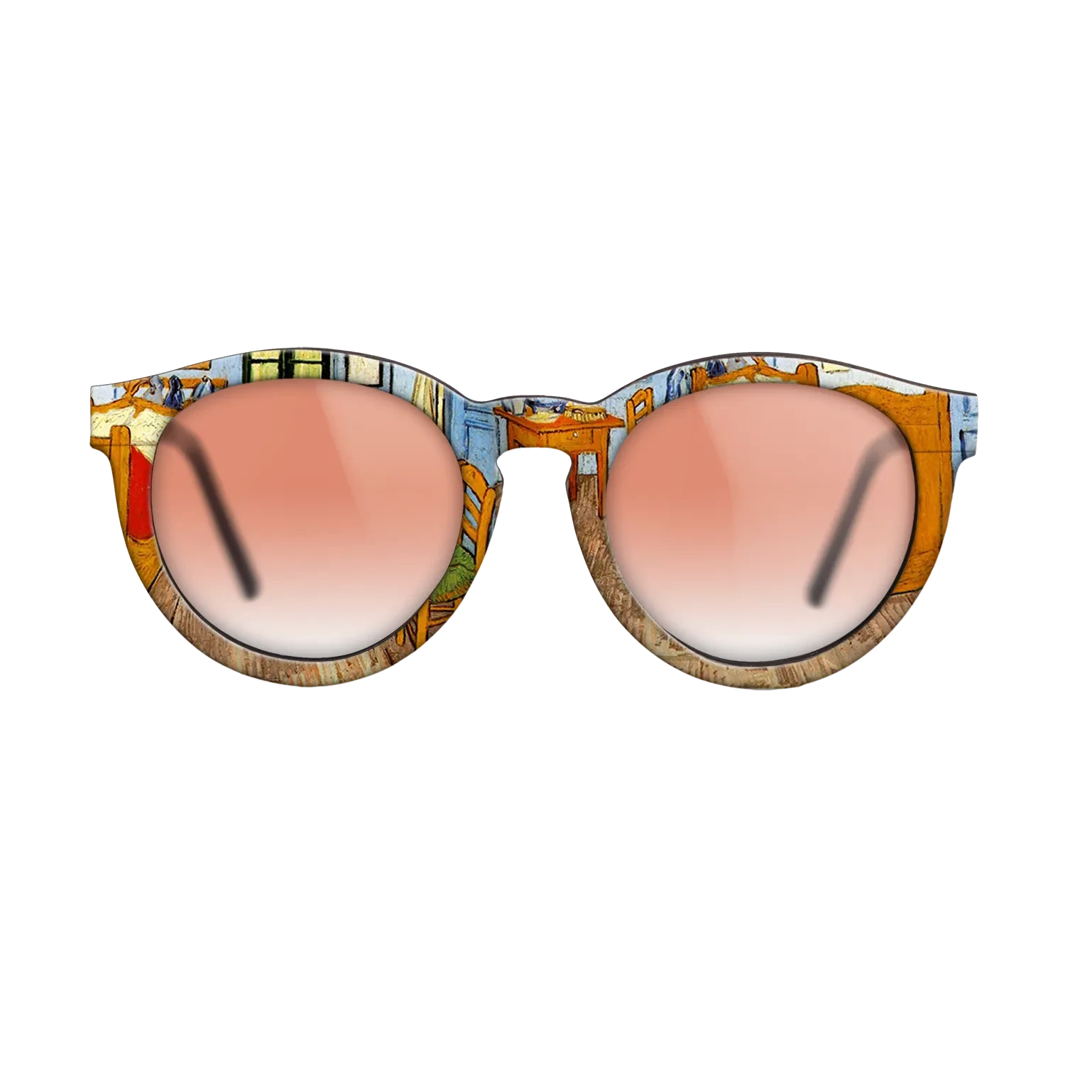 Oil Painting on Straight Grain Walnut: Rococo - Vincent_s Bedroom in Arles, 1889 - Vincent van Gogh - The Rebel - Round - 802 - SIRIS wood optic