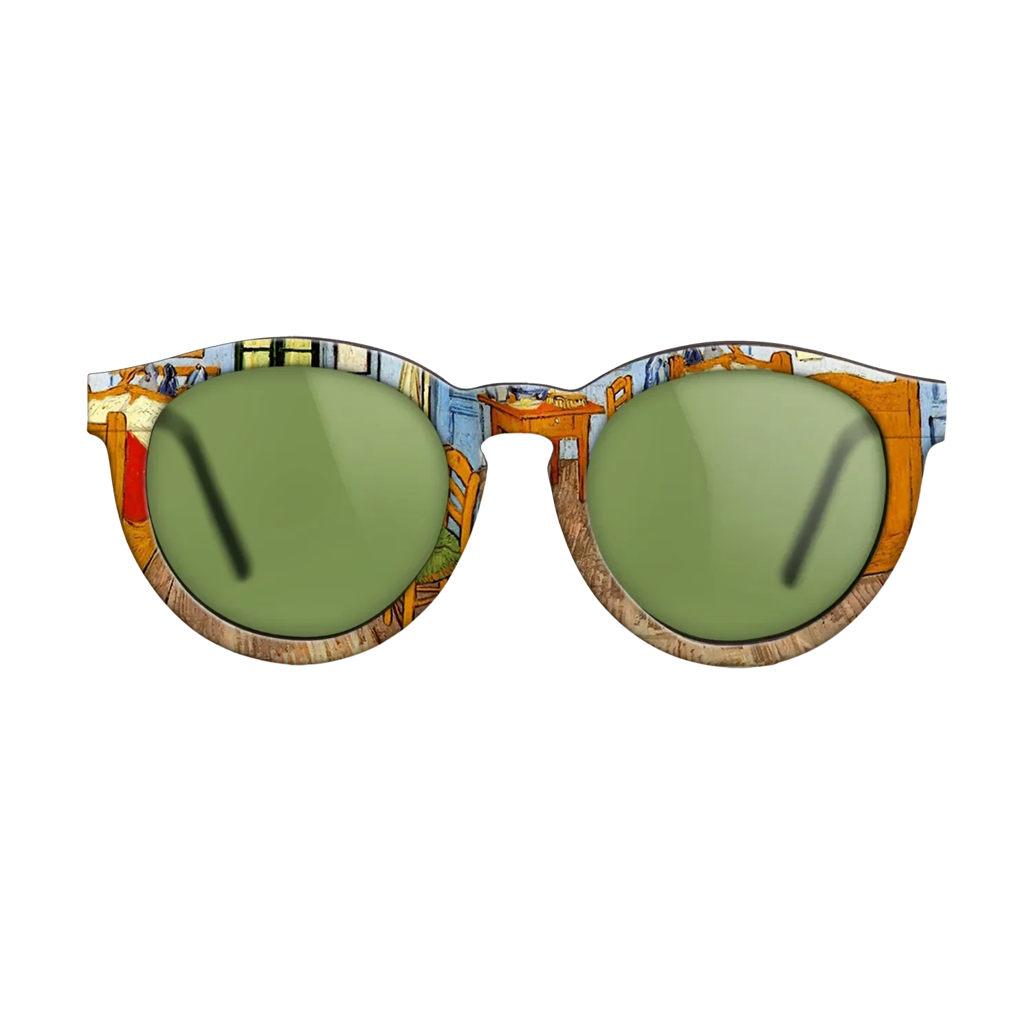 Oil Painting on Straight Grain Walnut: Rococo - Vincent_s Bedroom in Arles, 1889 - Vincent van Gogh - The Rebel - Round - 802 - SIRIS wood optic